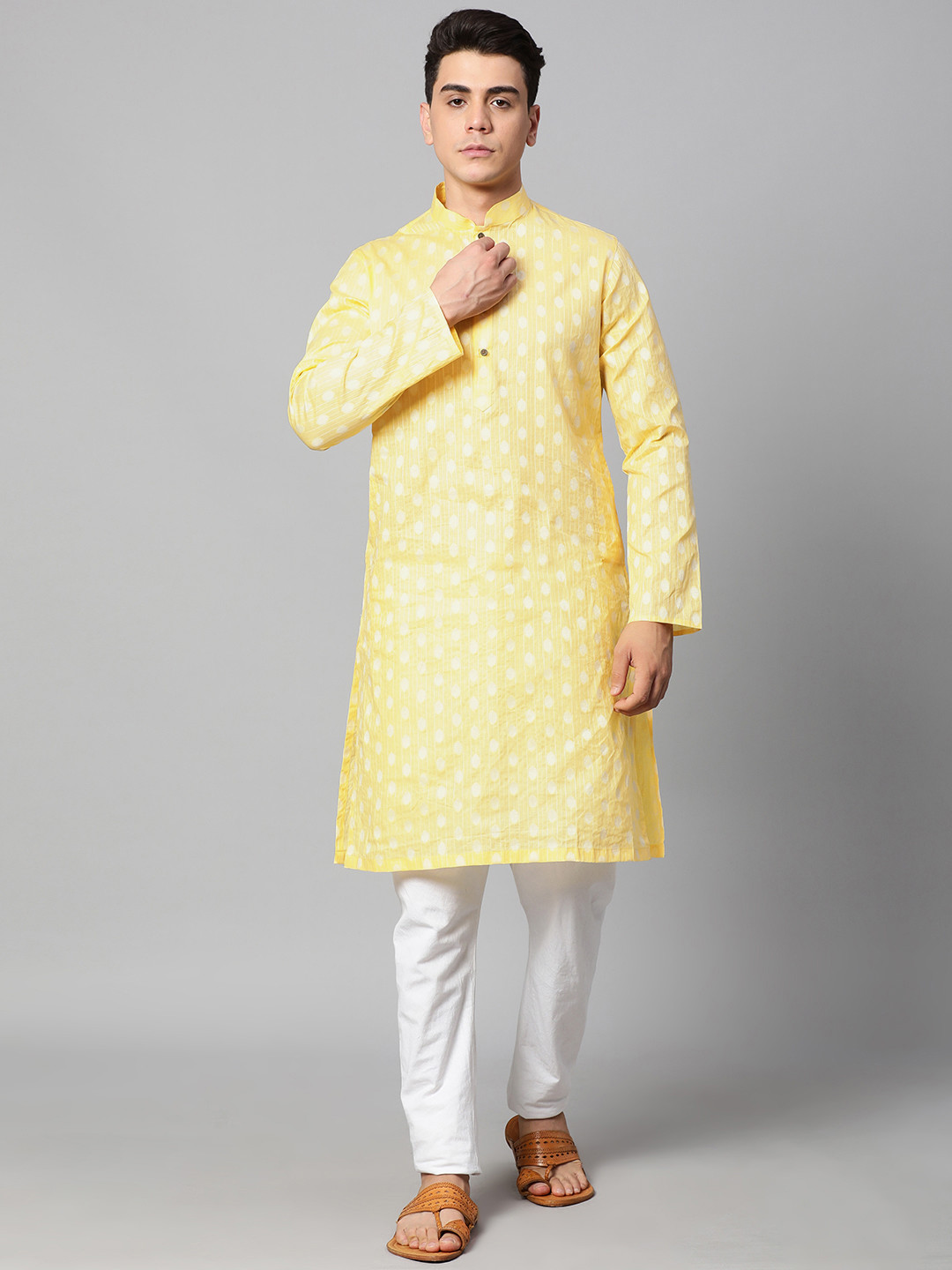 Manthan Men Yellow Ethnic Motifs Print Kurta