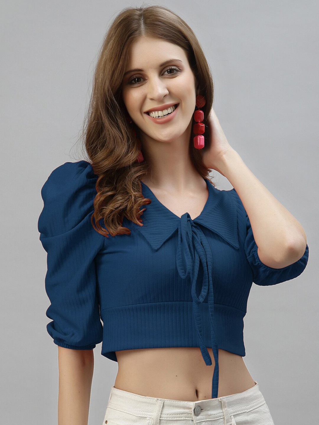 Selvia Teal Scuba Crop Top