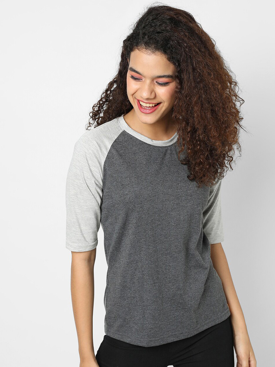 PINACOLADA  Charcoal Colourblocked Cotton Top