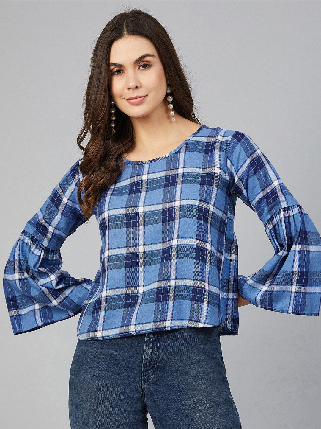 CHIMPAAANZEE Women Blue Checked Top