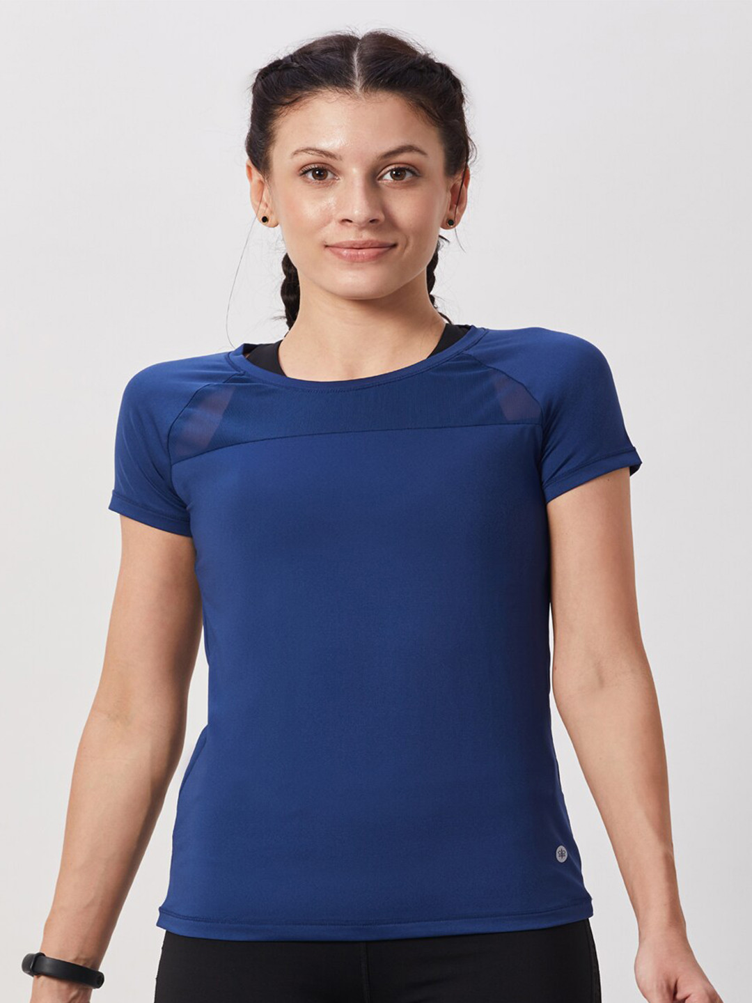 SEEQ Women Blue Moisture Wicking Training or Gym T-shirt