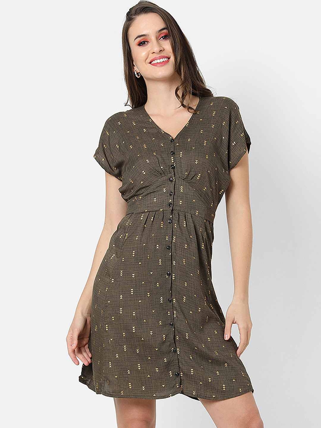 Campus Sutra Women Brown Geometric Printed Dress