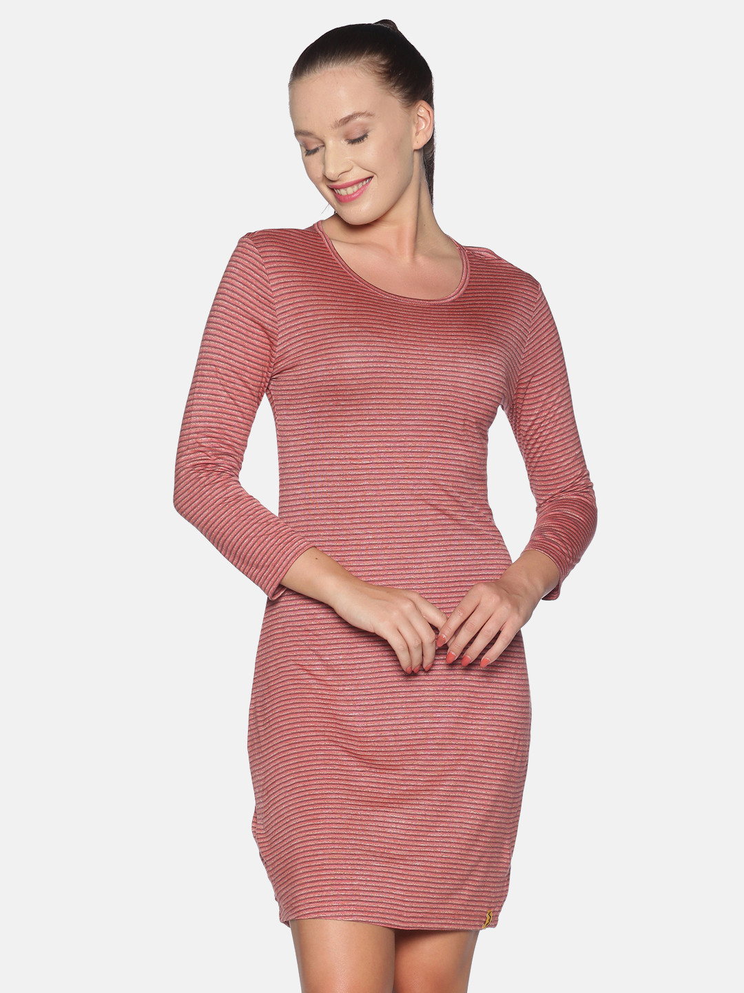 Campus Sutra Pink Striped Bodycon T-shirt Dress