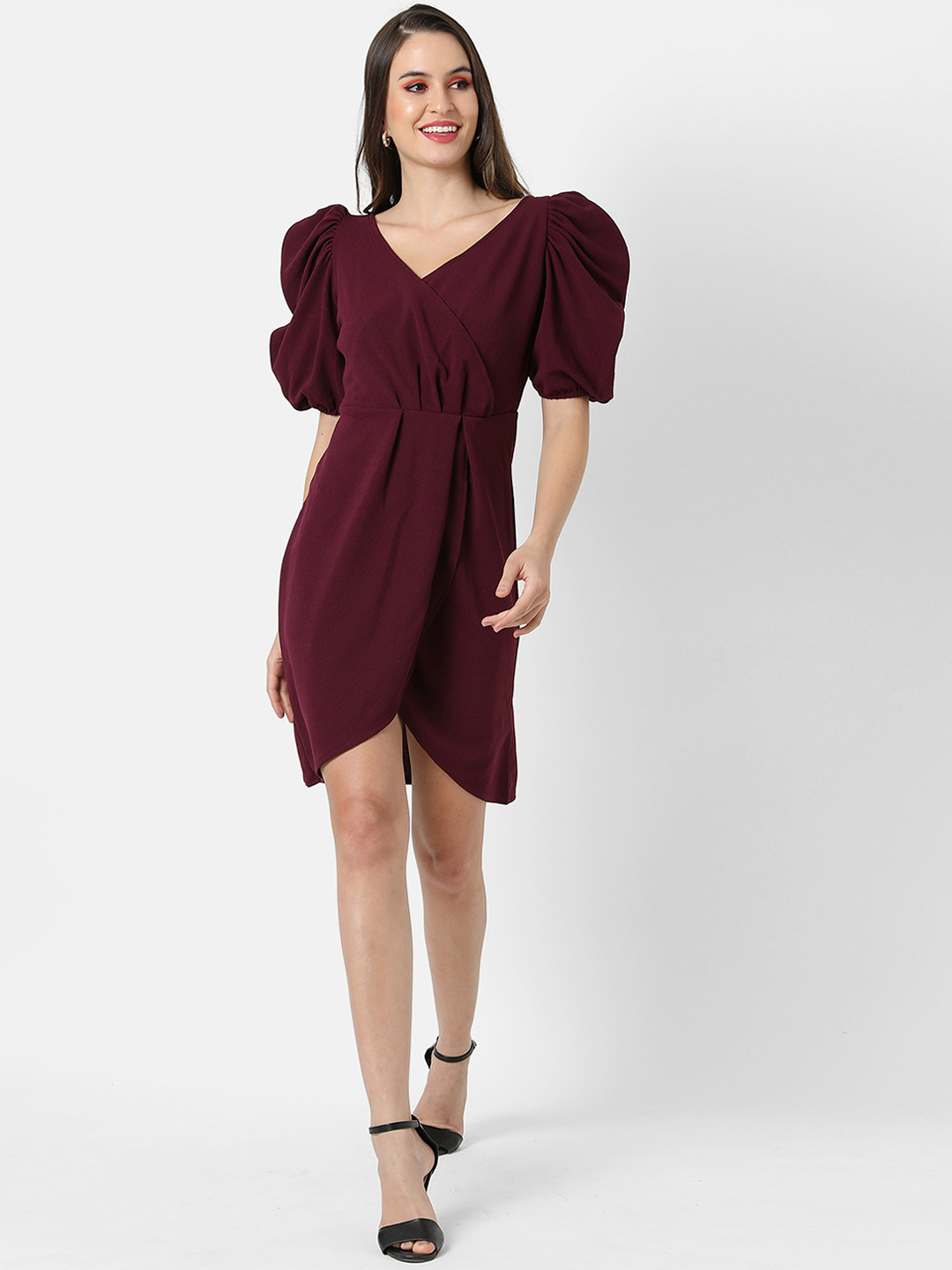 Campus Sutra Maroon Crepe Party Dress