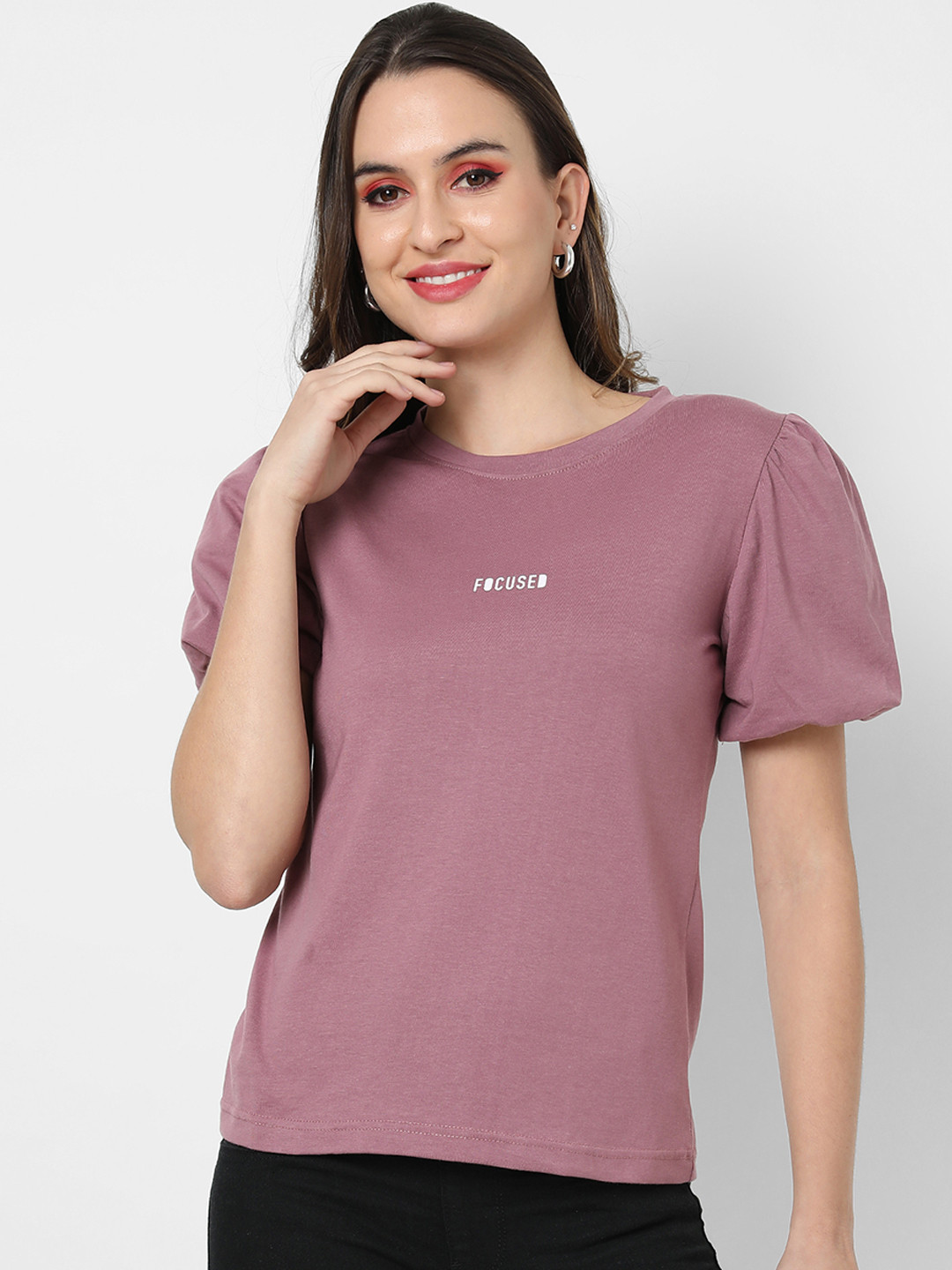 Campus Sutra Women Rose Typography Cotton Regular Top