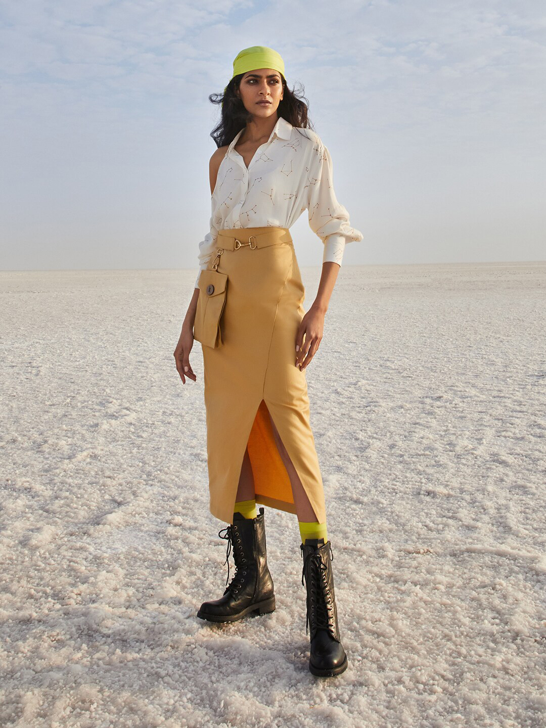 Crimsoune Club X Nikhil Thampi Women Beige Bodycon Pencil Skirt