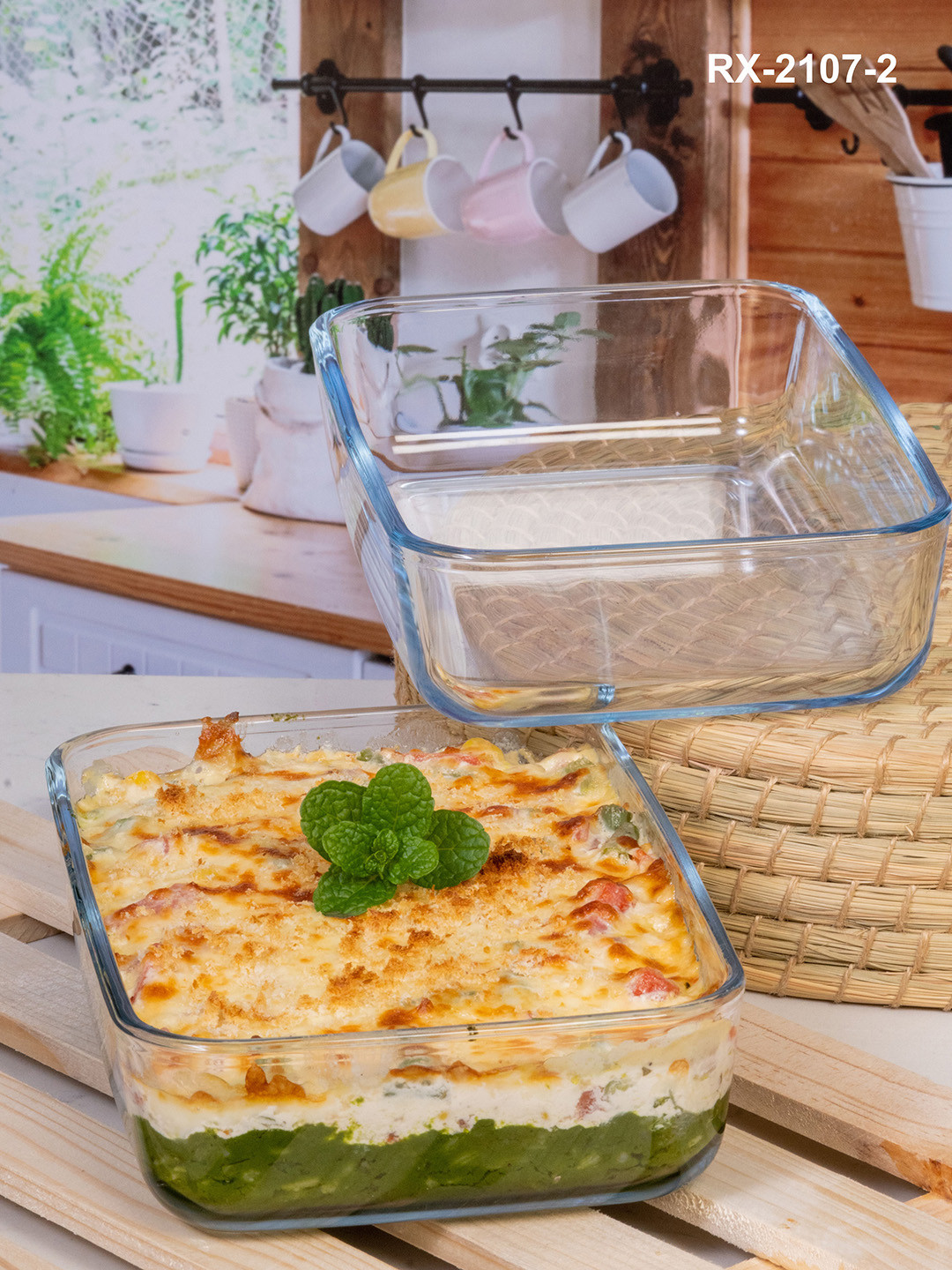 Roxx Set Of 2 Transparent Solid Glass Rectangular Baking Dish