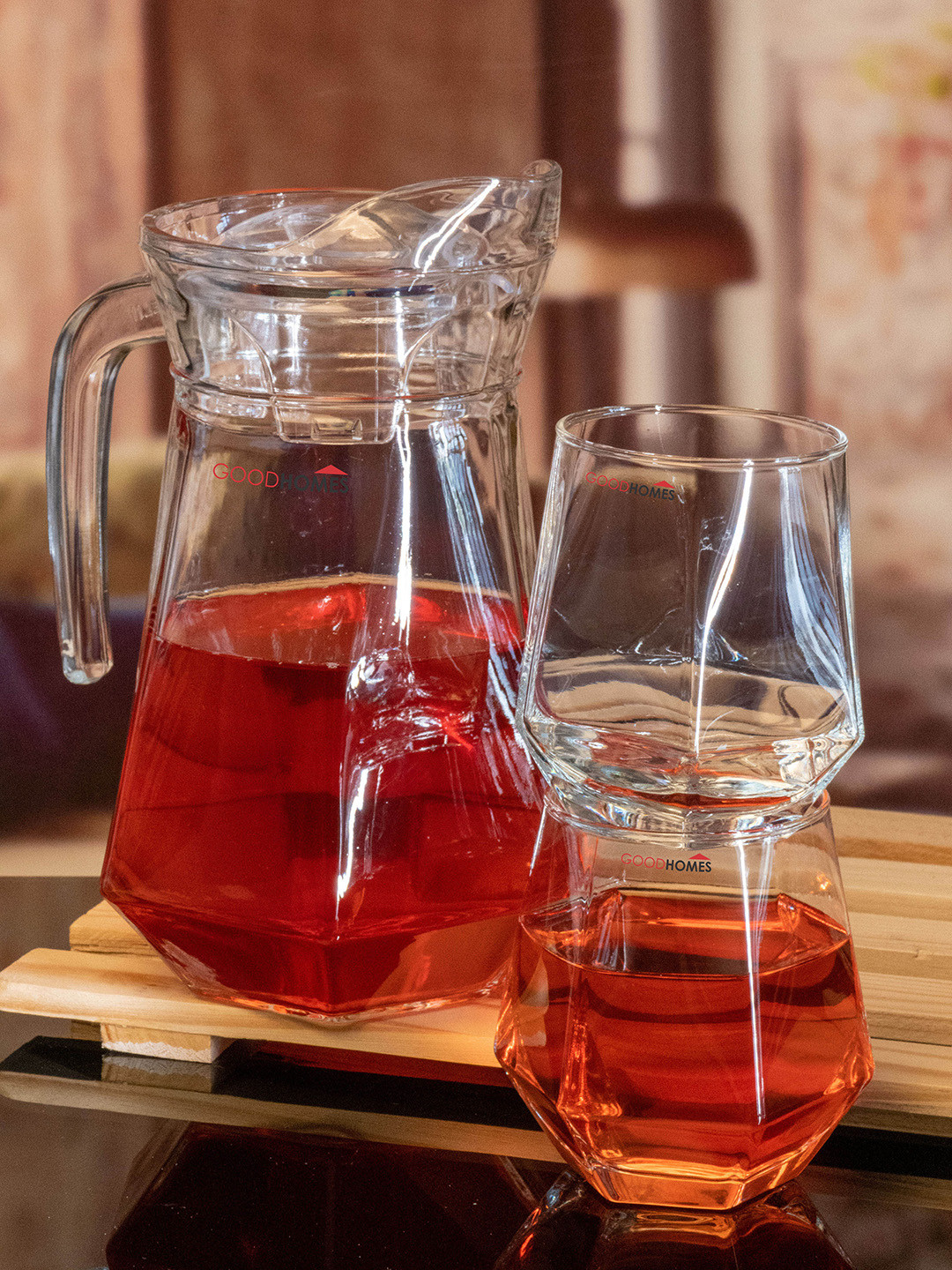 GOODHOMES Set of 5 Transparent Solid Water Jug & Glasses