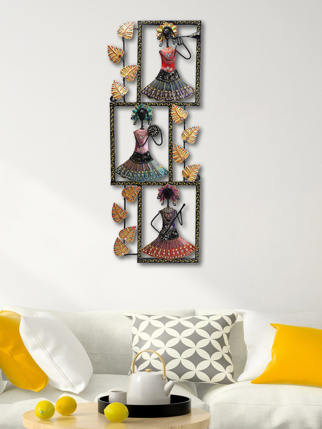 Aapno Rajasthan Gold-Toned & Blue Tribal Lady Musicians Wall Hanging