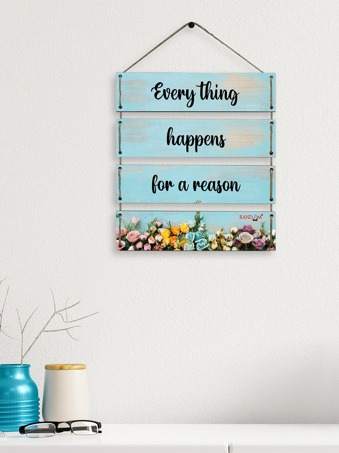 RANDOM Random Motivational Quotes MDF Floral Matte Hanging Hall 4Pcs Wall Hangings-17.5In