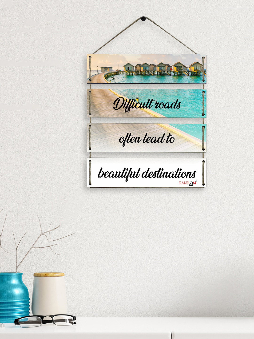 RANDOM Motivational Quotes MDF Floral Matte Hanging Hall 4Pcs Wall Hangings-17.5In