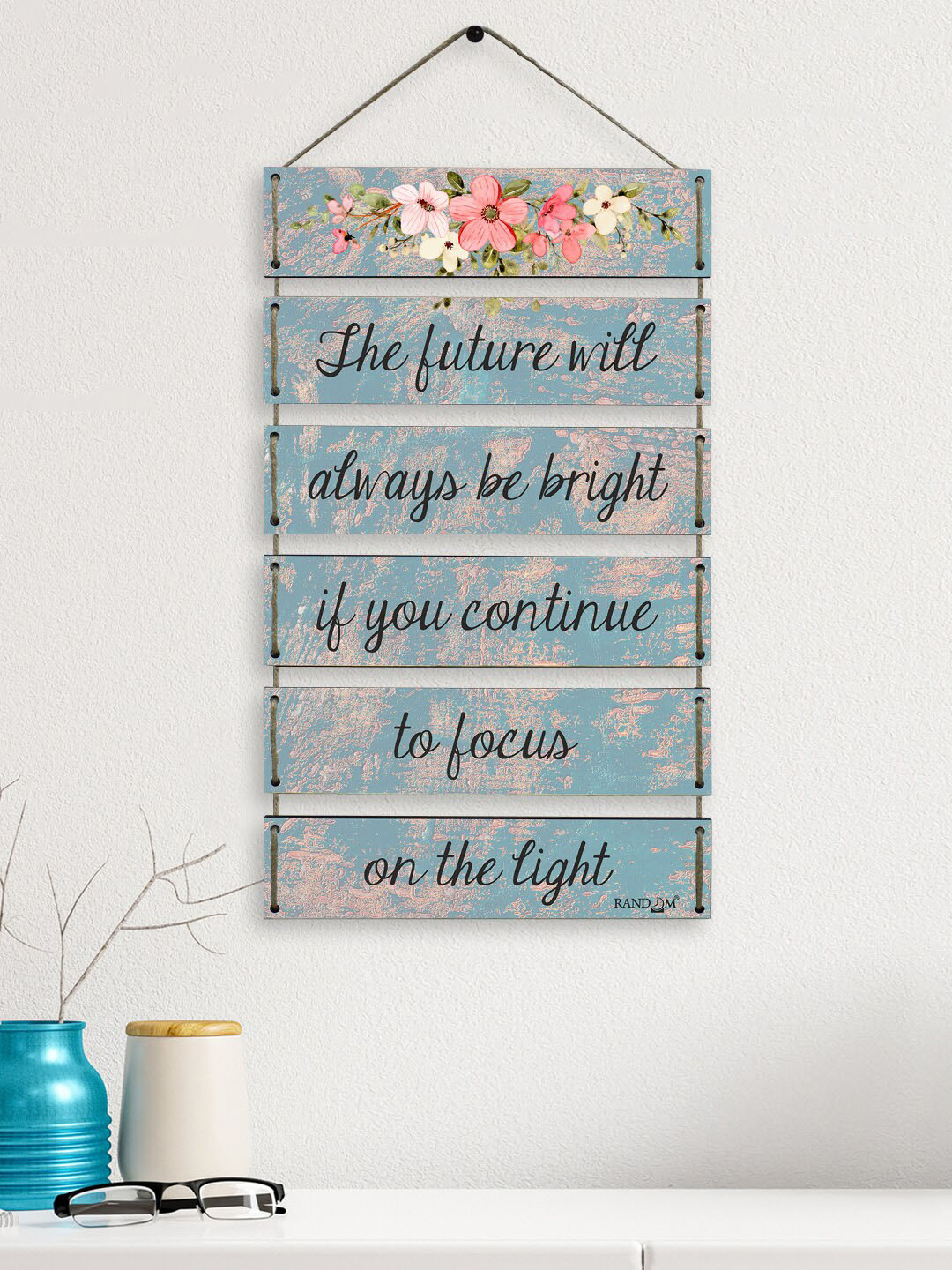 RANDOM Motivational Quotes MDF Floral Matte Hall 6Pcs Wall Hangings-23.6In