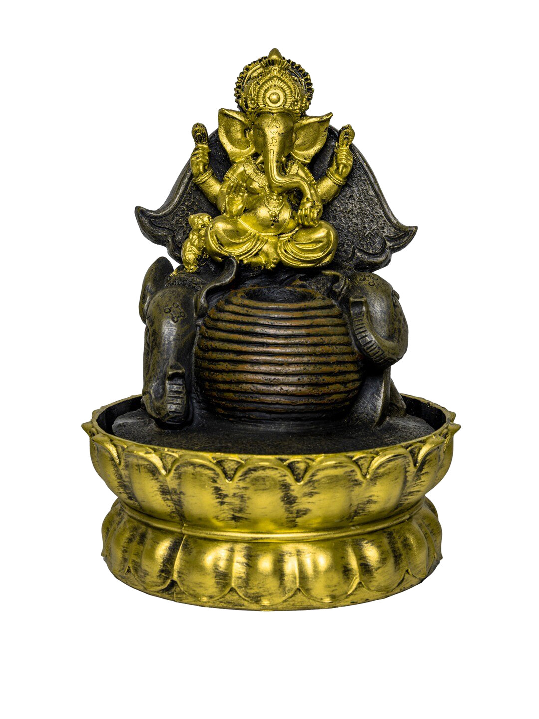 TIED RIBBONS Black & Gold-Coloured Ganesha Idol Table Top Water Fountain