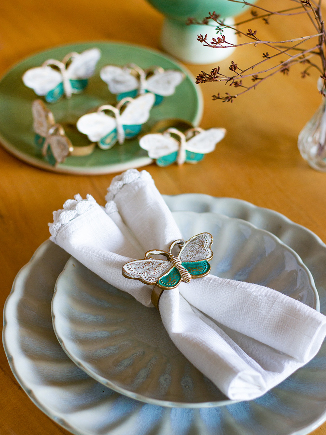 The Wishing Chair White & Blue Textured Batty The Butterfly Napkin Ring