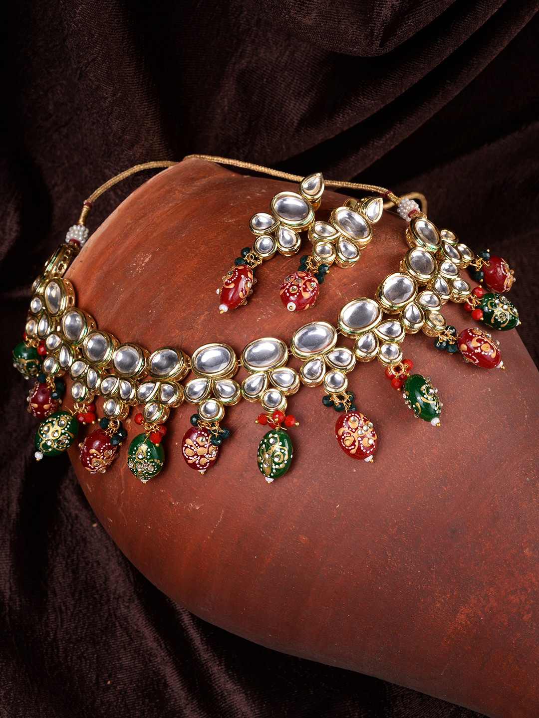 Saraf RS Jewellery Women Gold-Plated Multicolor Kundan & Bead Studded Jewellery Set