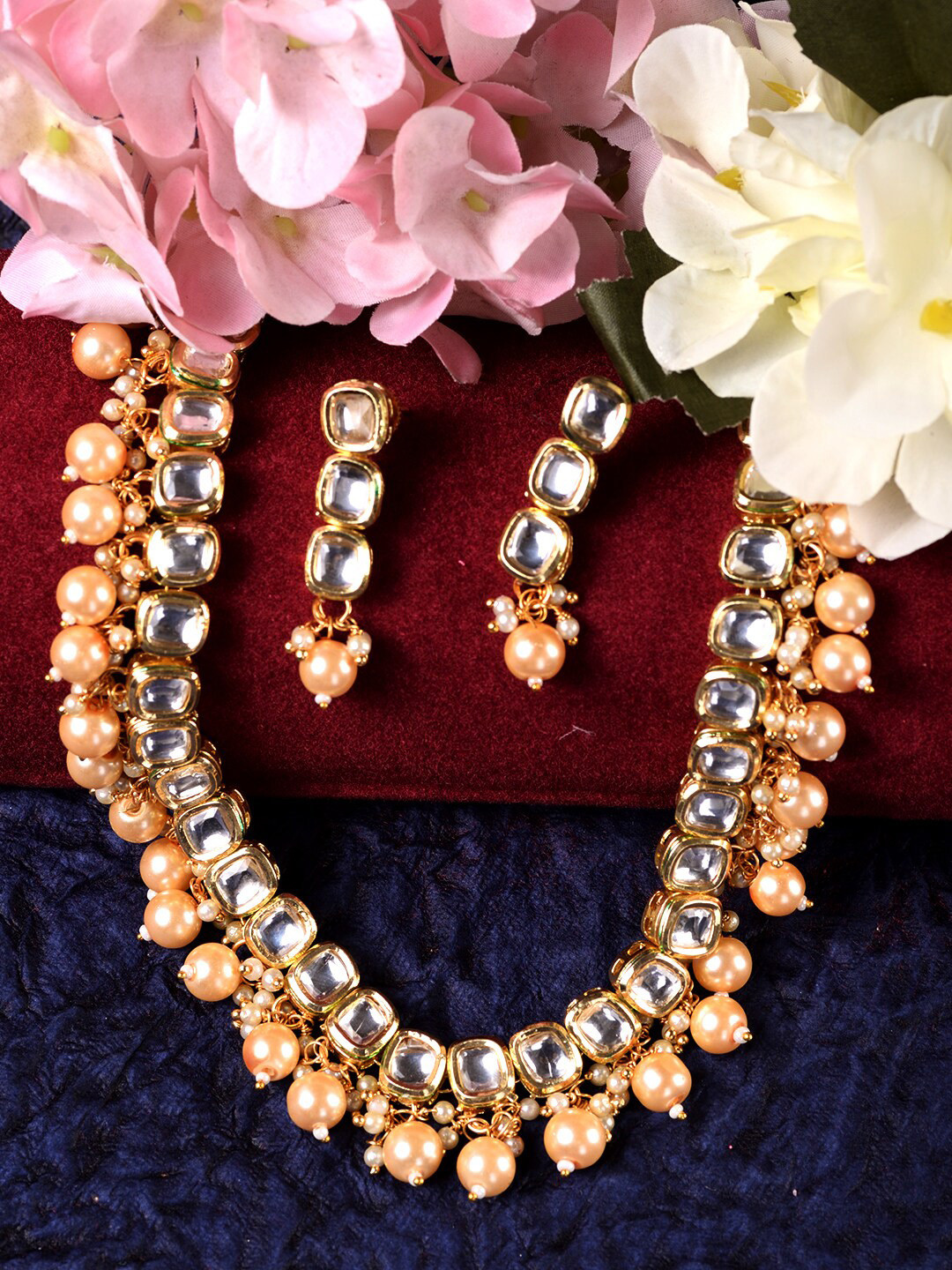 Saraf RS Jewellery Gold-Plated Kundan Pearl Beaded Jewelry Set