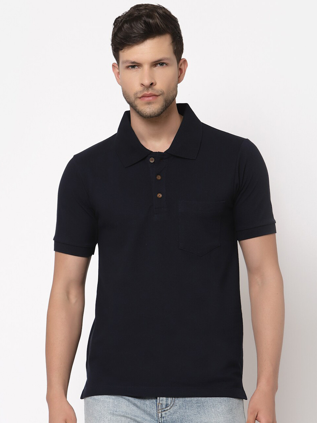 Kalt Men Navy Blue Polo Collar T-shirt