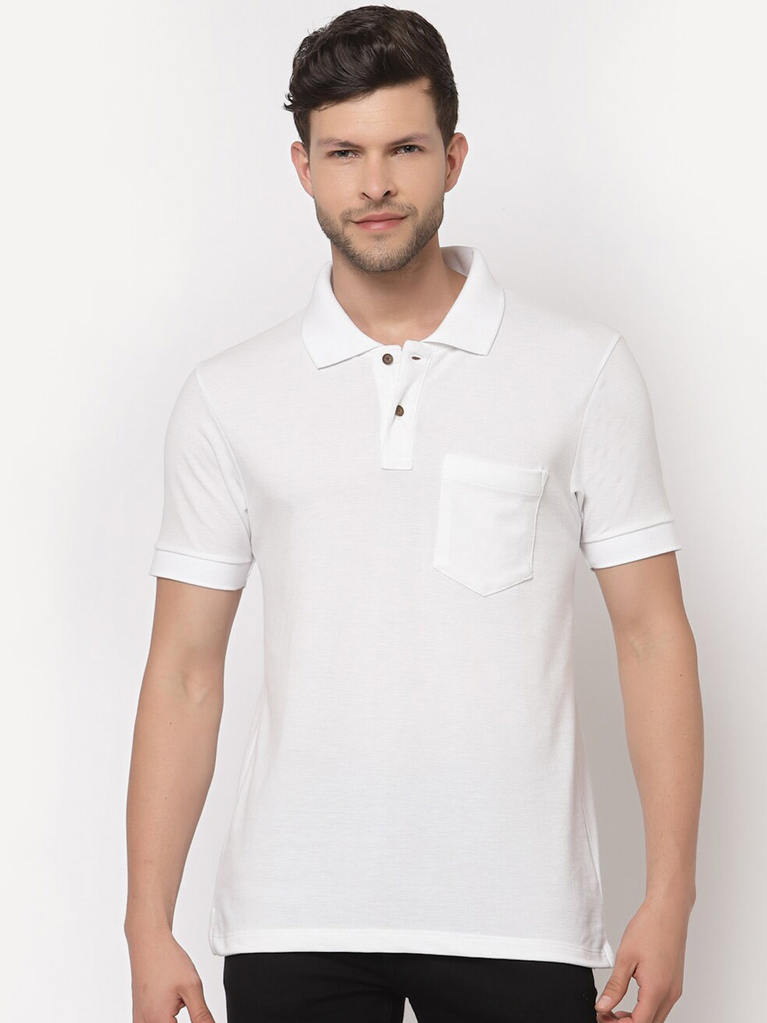 Kalt Men White Polo Collar T-shirt