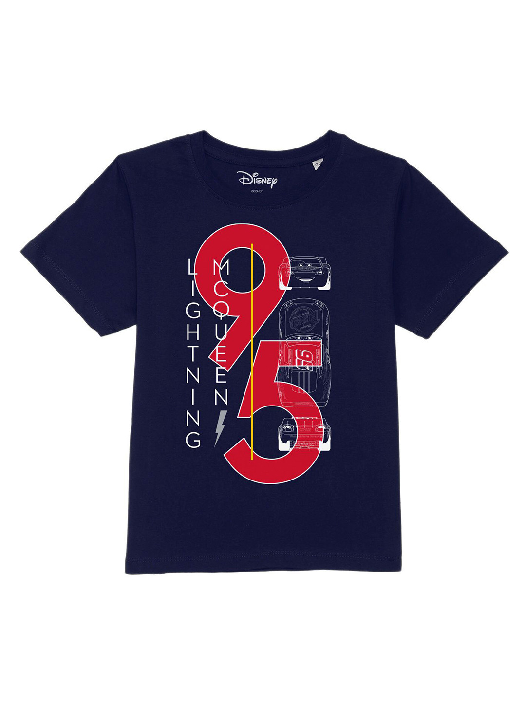 Disney by Wear Your Mind Boys Navy Blue & Red Cars Printed Pure Cotton T-shirt