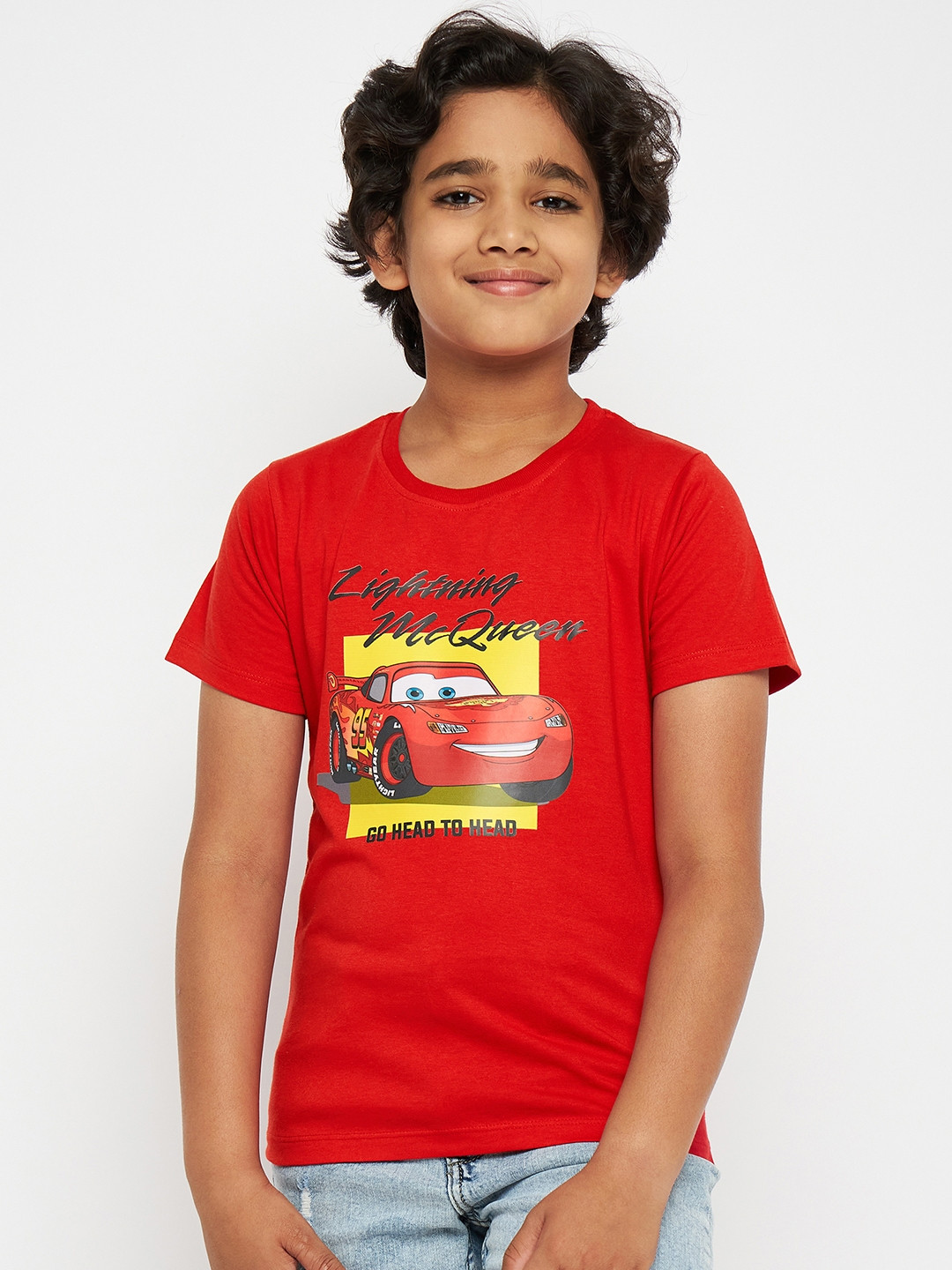 Disney by Wear Your Mind Boys Red & Yellow Cars Printed Pure Cotton T-shirt