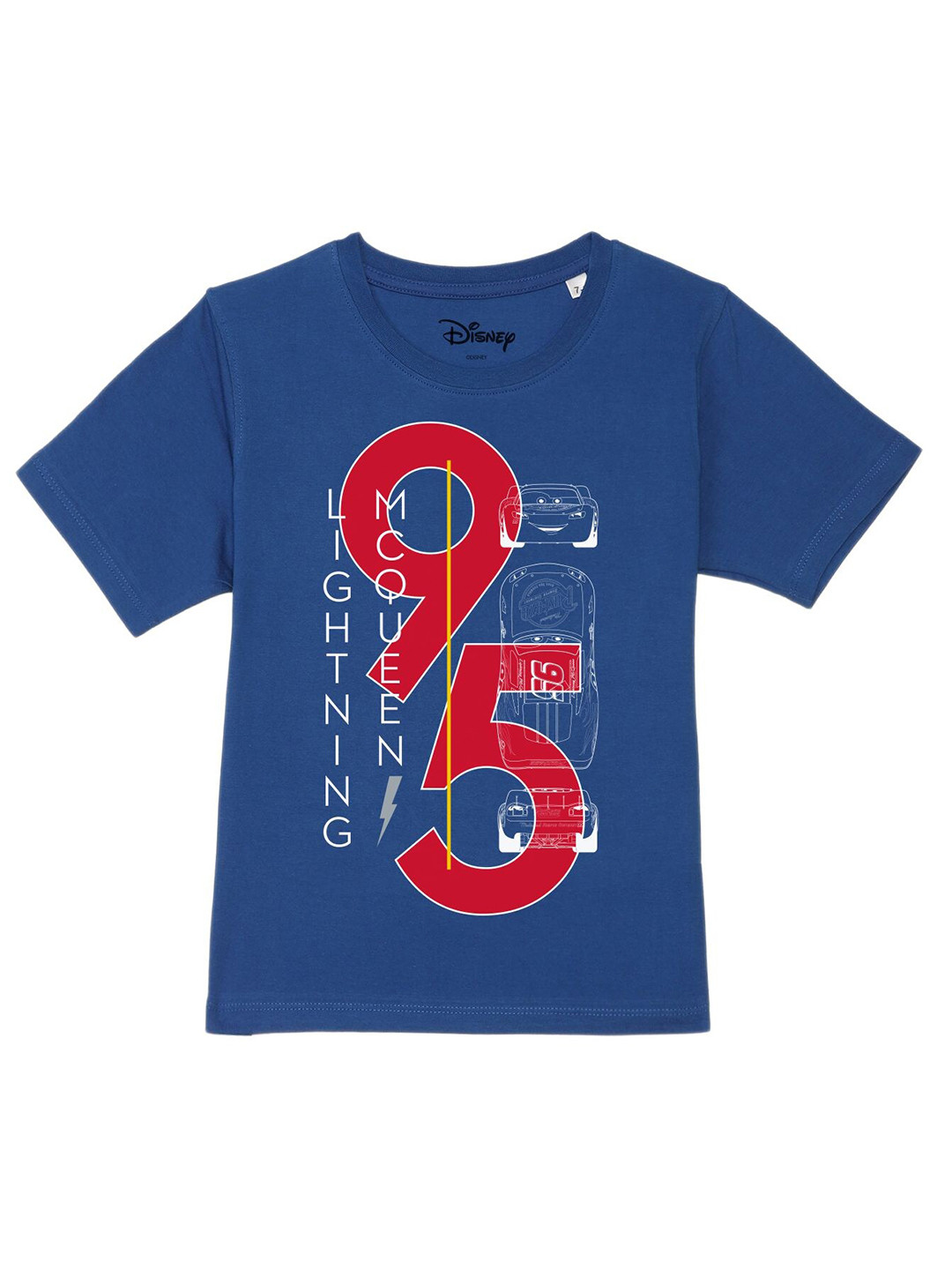 Disney by Wear Your Mind Boys Blue & Red Typography Cars Printed Pure Cotton T-shirt