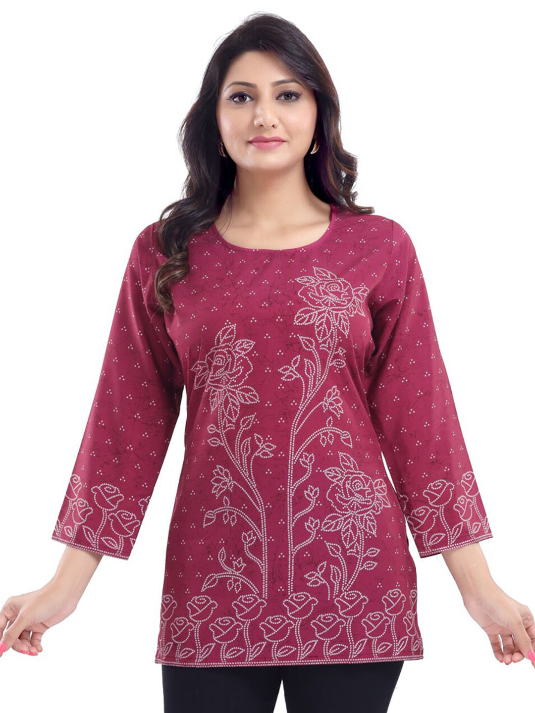Saree Swarg Magenta Floral Print Crepe Top