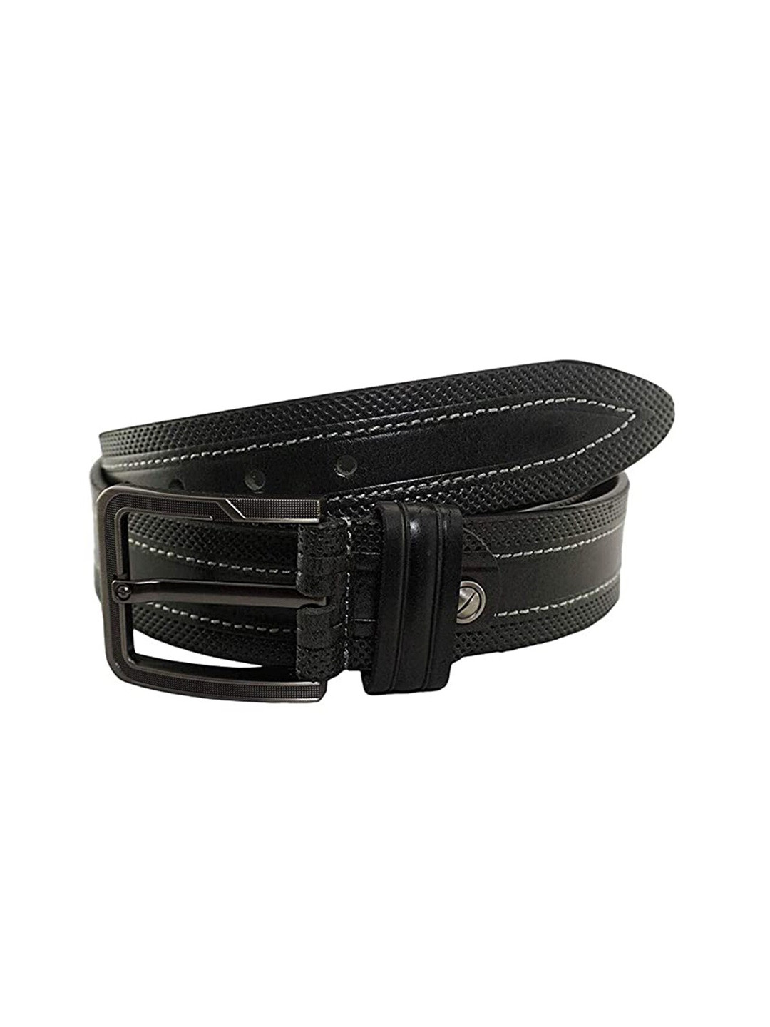 Style SHOES Men Black Textured Leather Belt