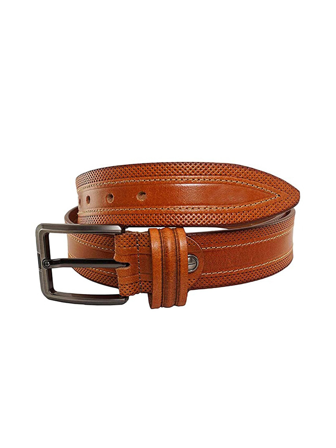 Style SHOES Men Tan Textured Leather Belts