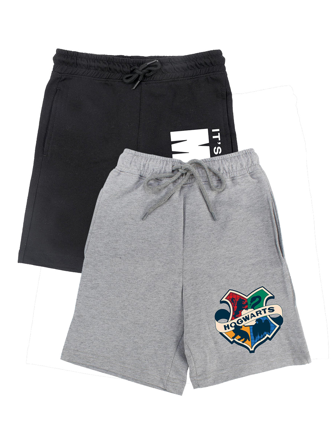 Harry Potter by Wear Your Mind Boys Grey & Black Set of 2 Typography Printed Cotton Shorts