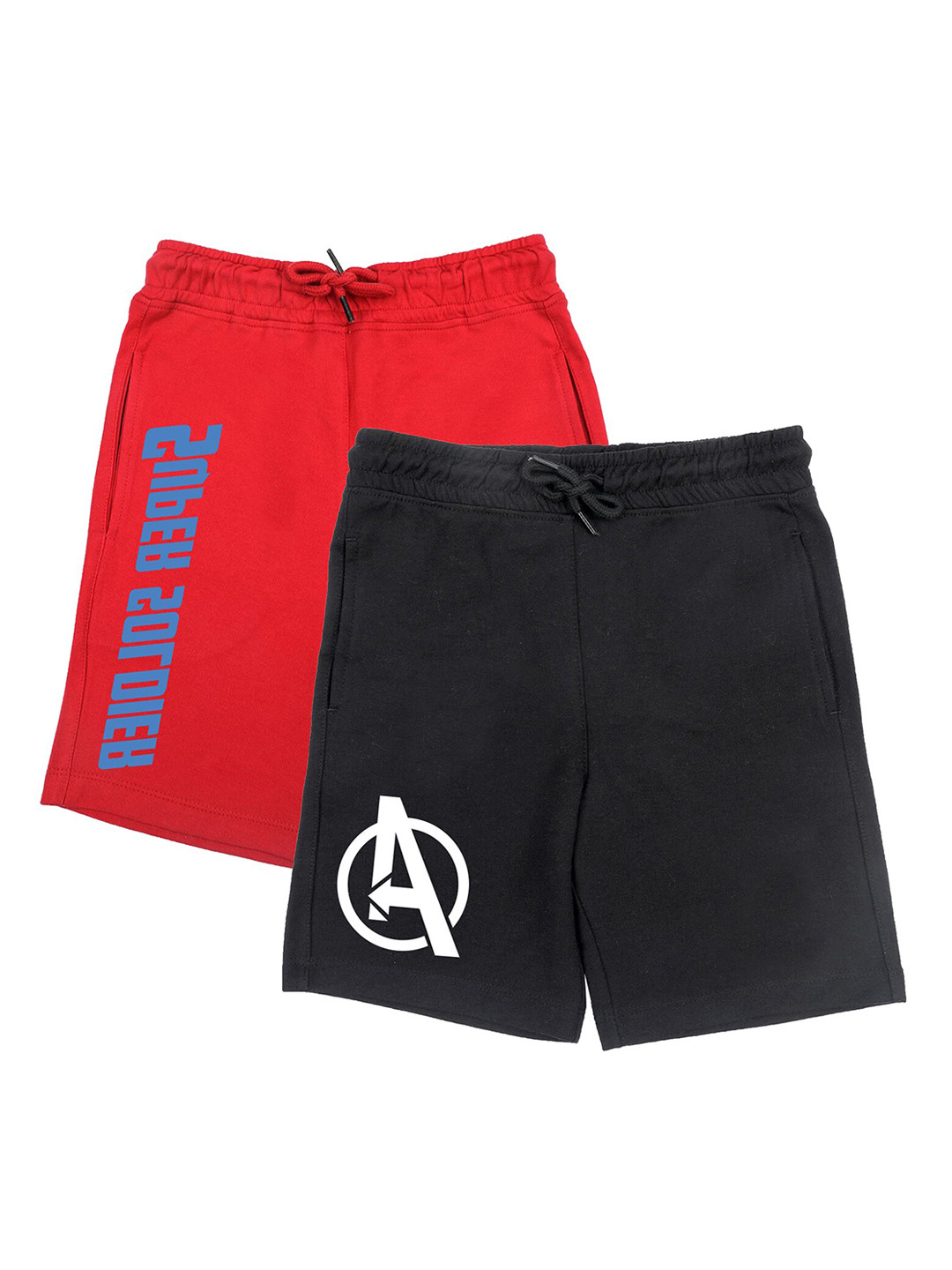 Marvel by Wear Your Mind Boys Black & Red Set of 2 Typography Printed Cotton Shorts