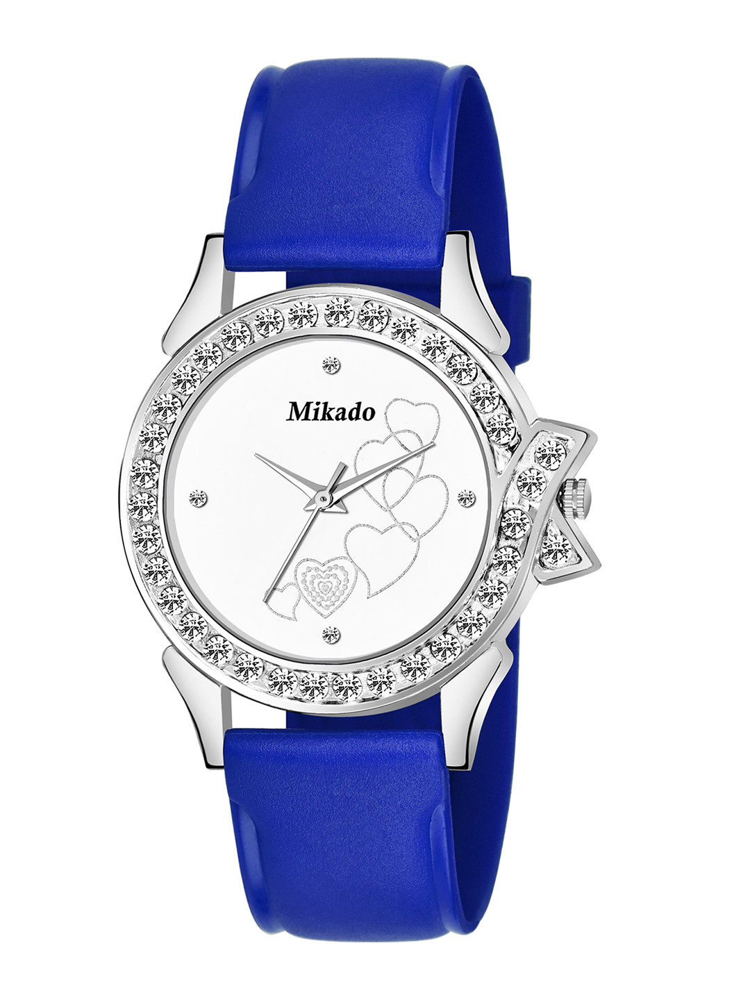 Mikado Women White Brass Embellished Dial & Blue Leather Wrap Around Straps Analogue Watch DD 4112