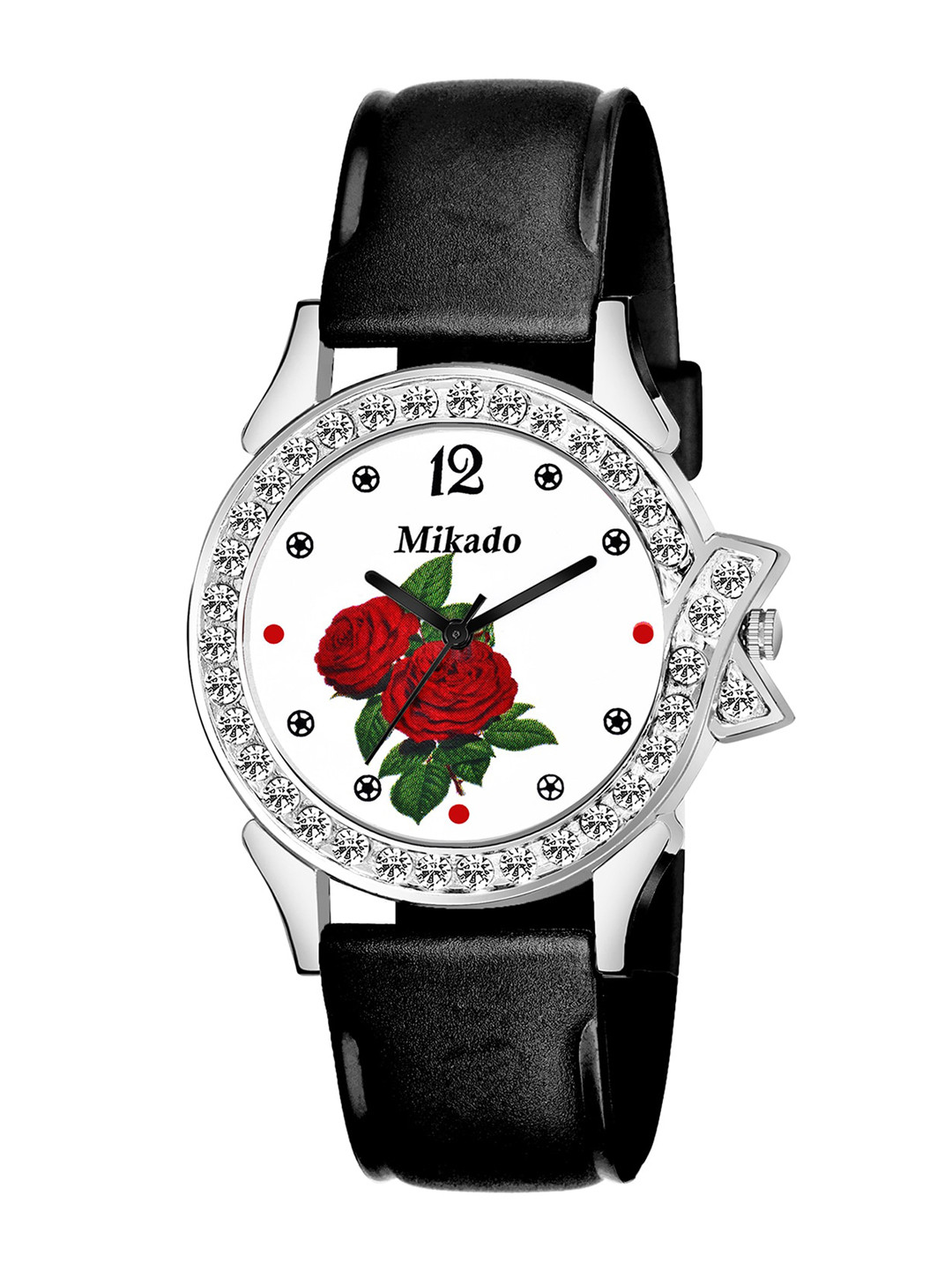 Mikado Women White Brass Printed Dial & Black Leather Straps Analogue Watch DD 4114