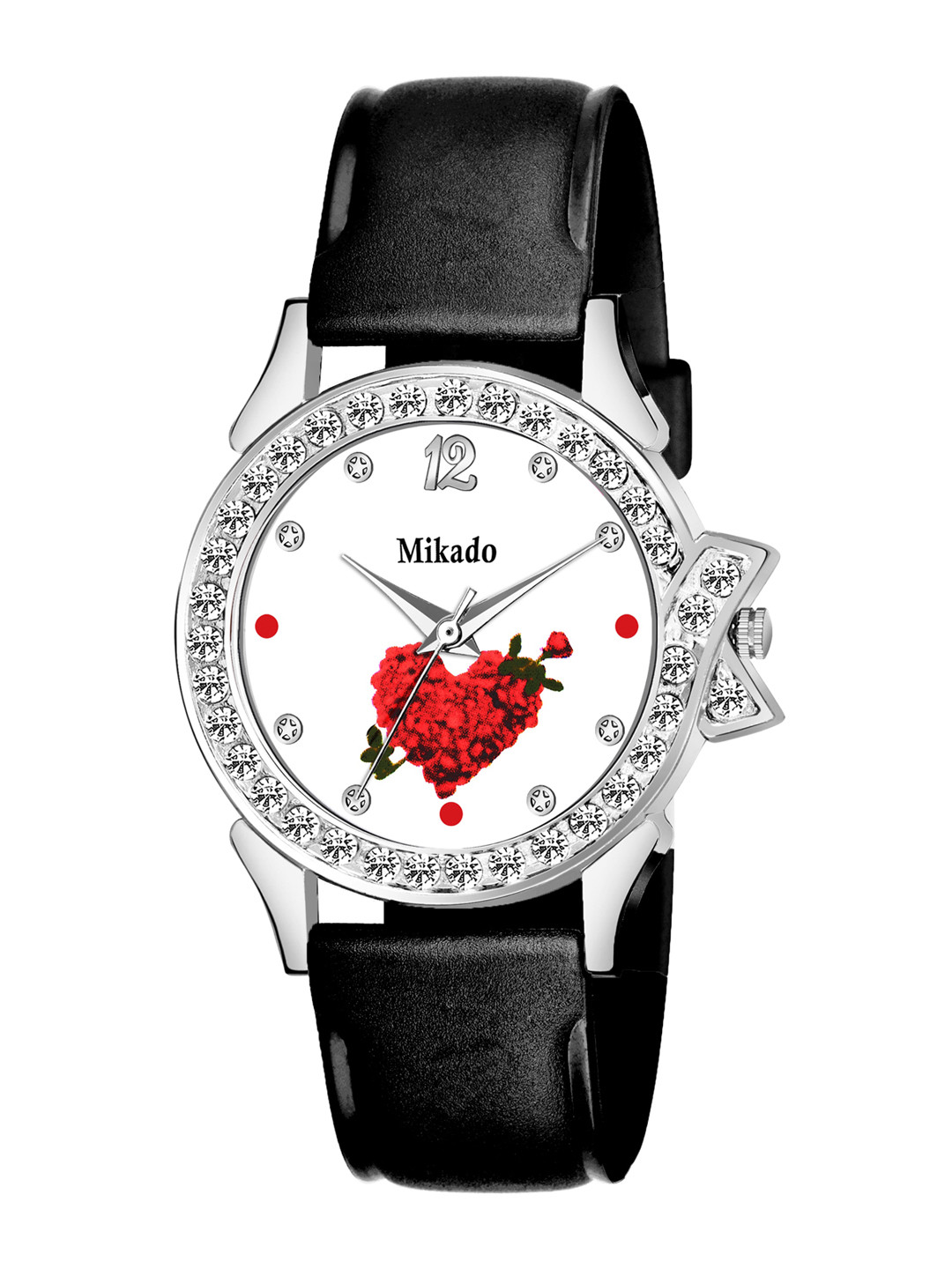Mikado Women White Brass Printed Dial & Black Leather Straps Analogue Watch