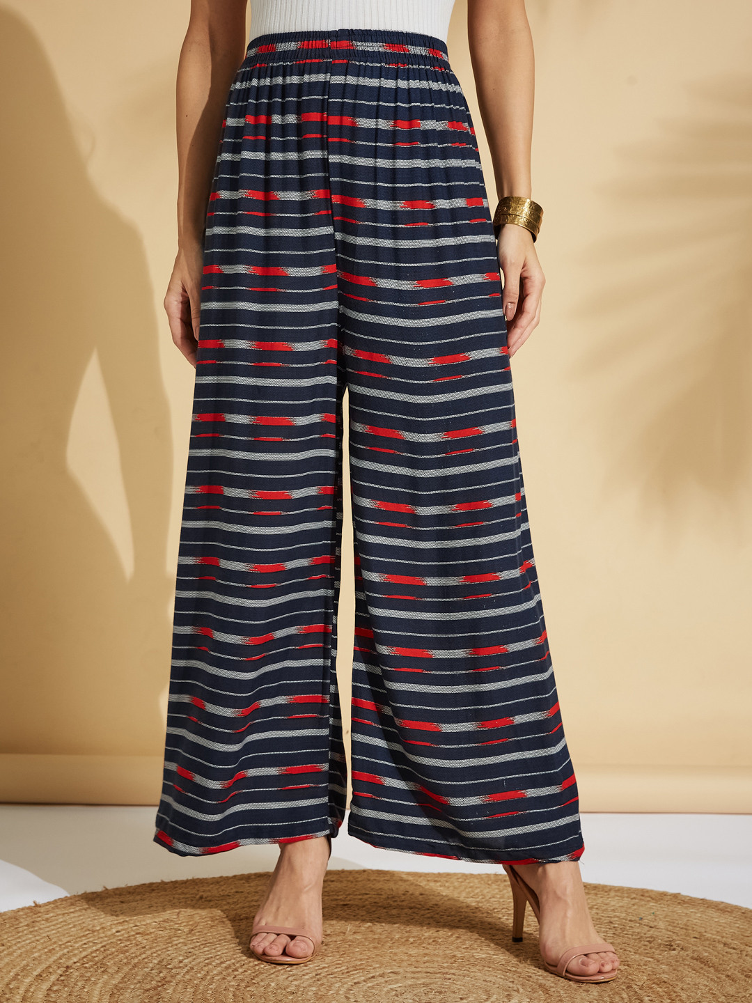 Fabclub Women Navy Blue & Red Printed Palazzos