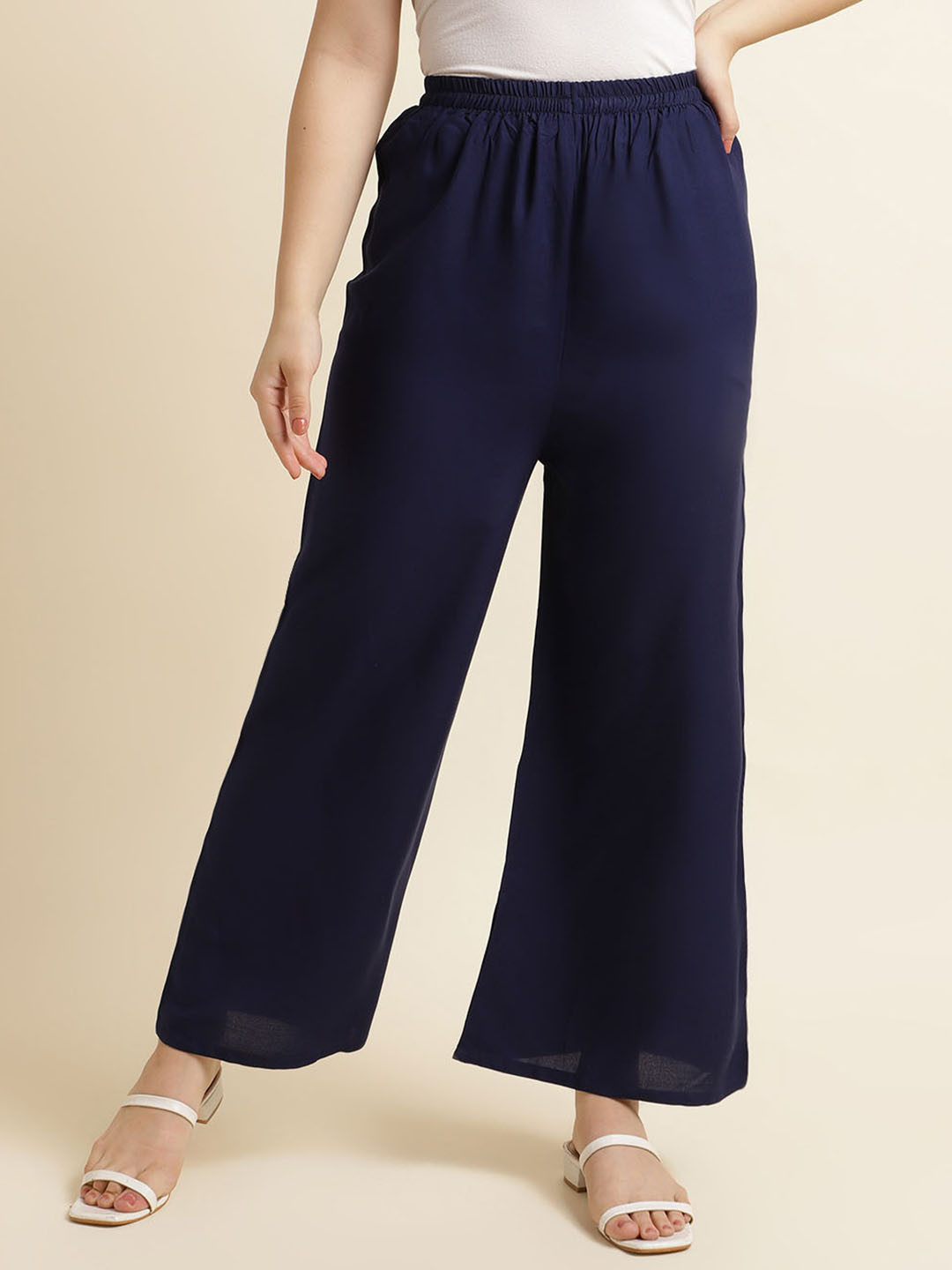Fabclub Women Navy Blue Palazzos