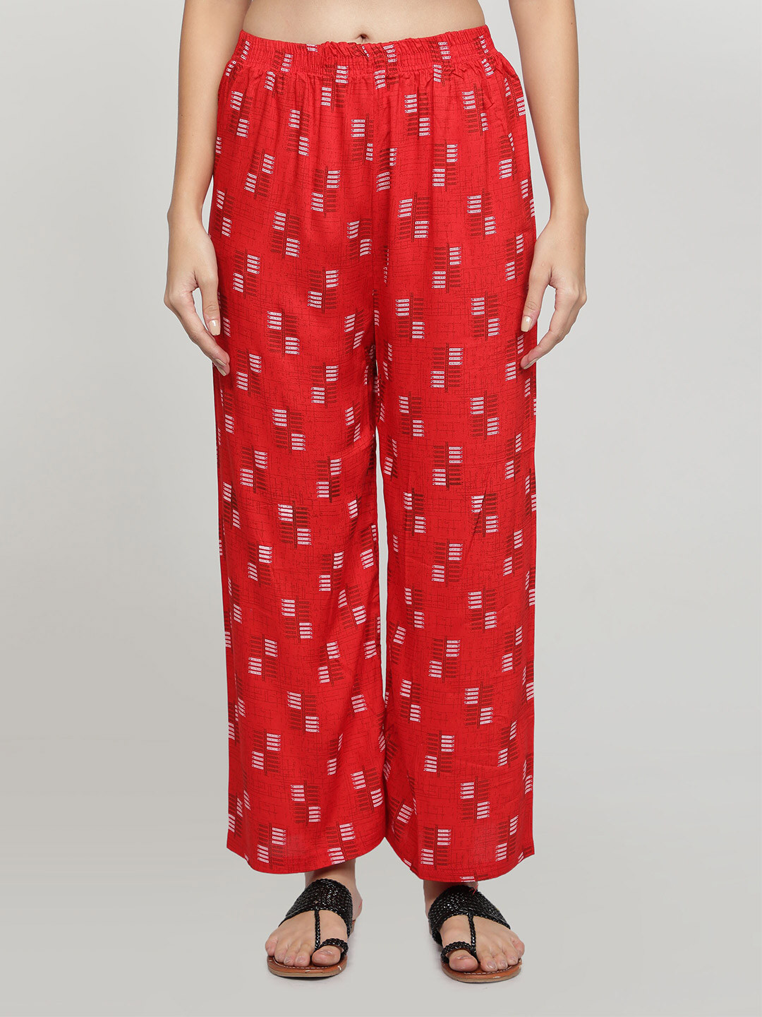 Fabclub Women Red Geometric Printed Ethnic Palazzos