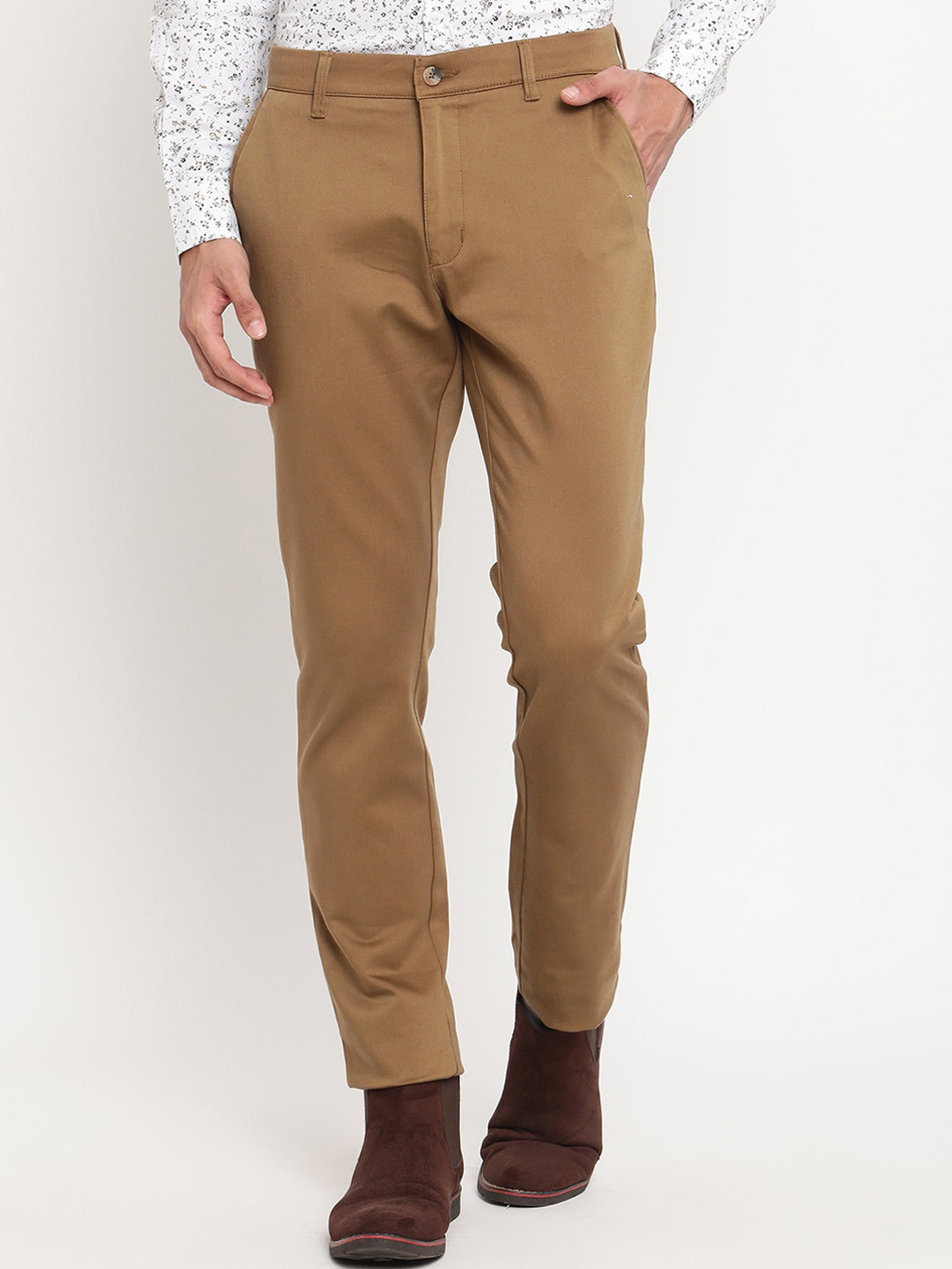 Cantabil Men Brown Camel Casual Trousers