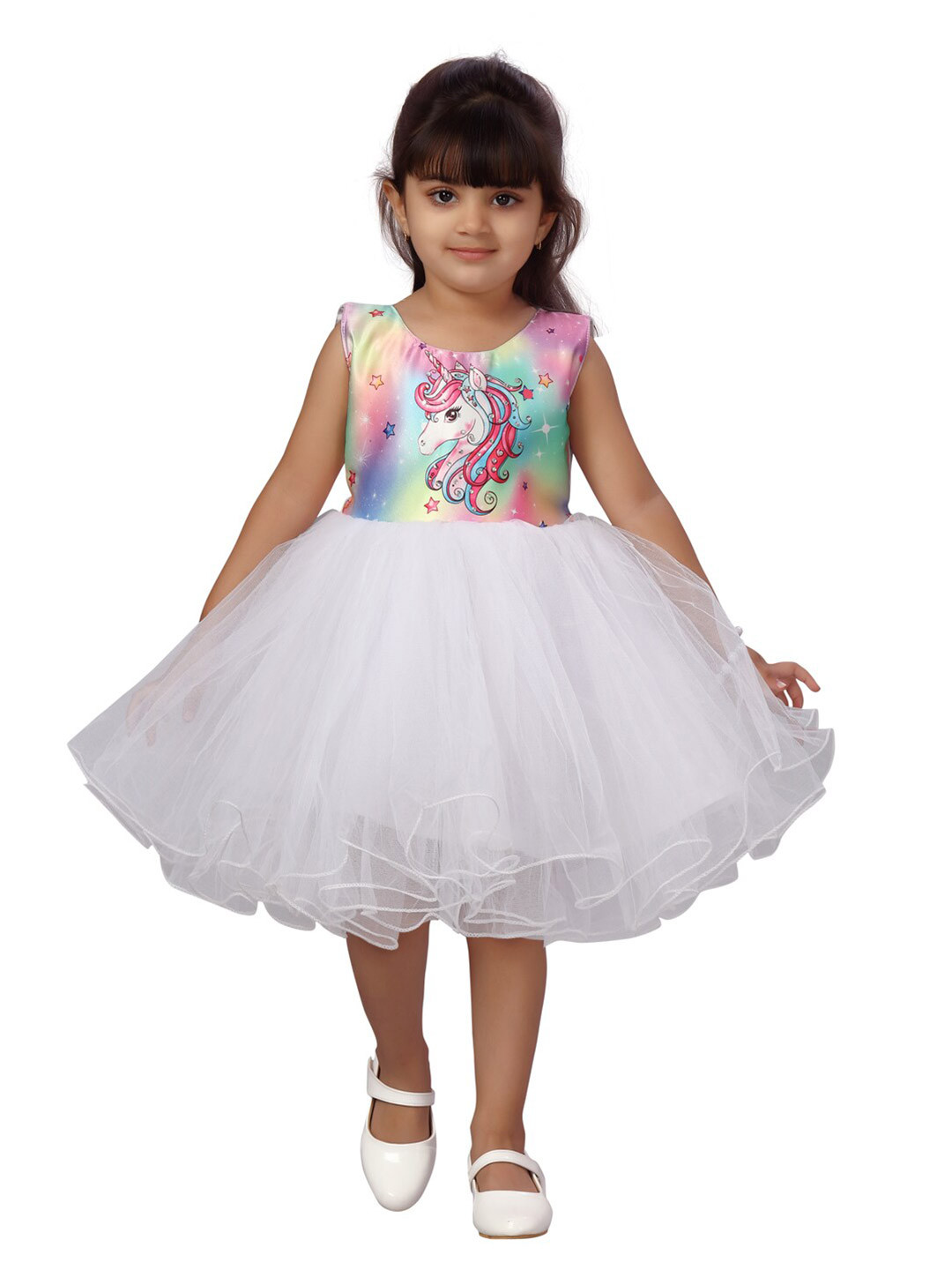 Aarika White & Pink Net Dress