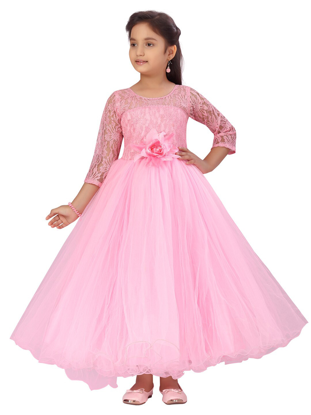 Aarika Girls Pink Net Dress