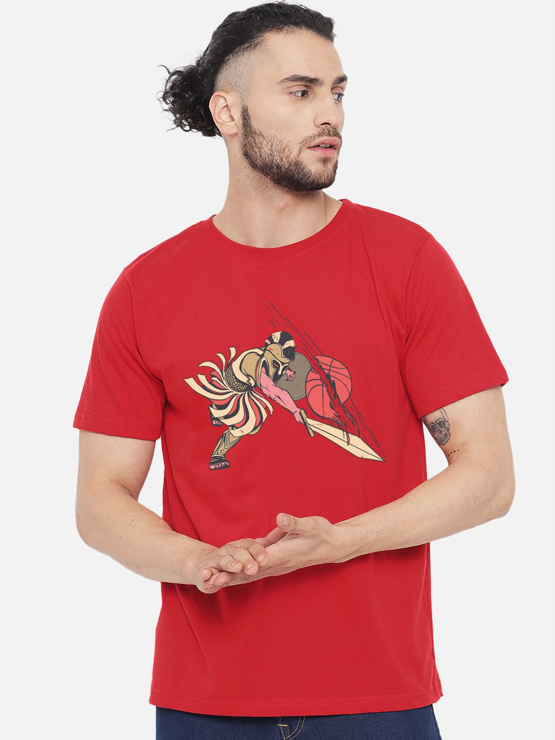 FFLIRTYGO Men Red & Brown Printed Cotton T-shirt