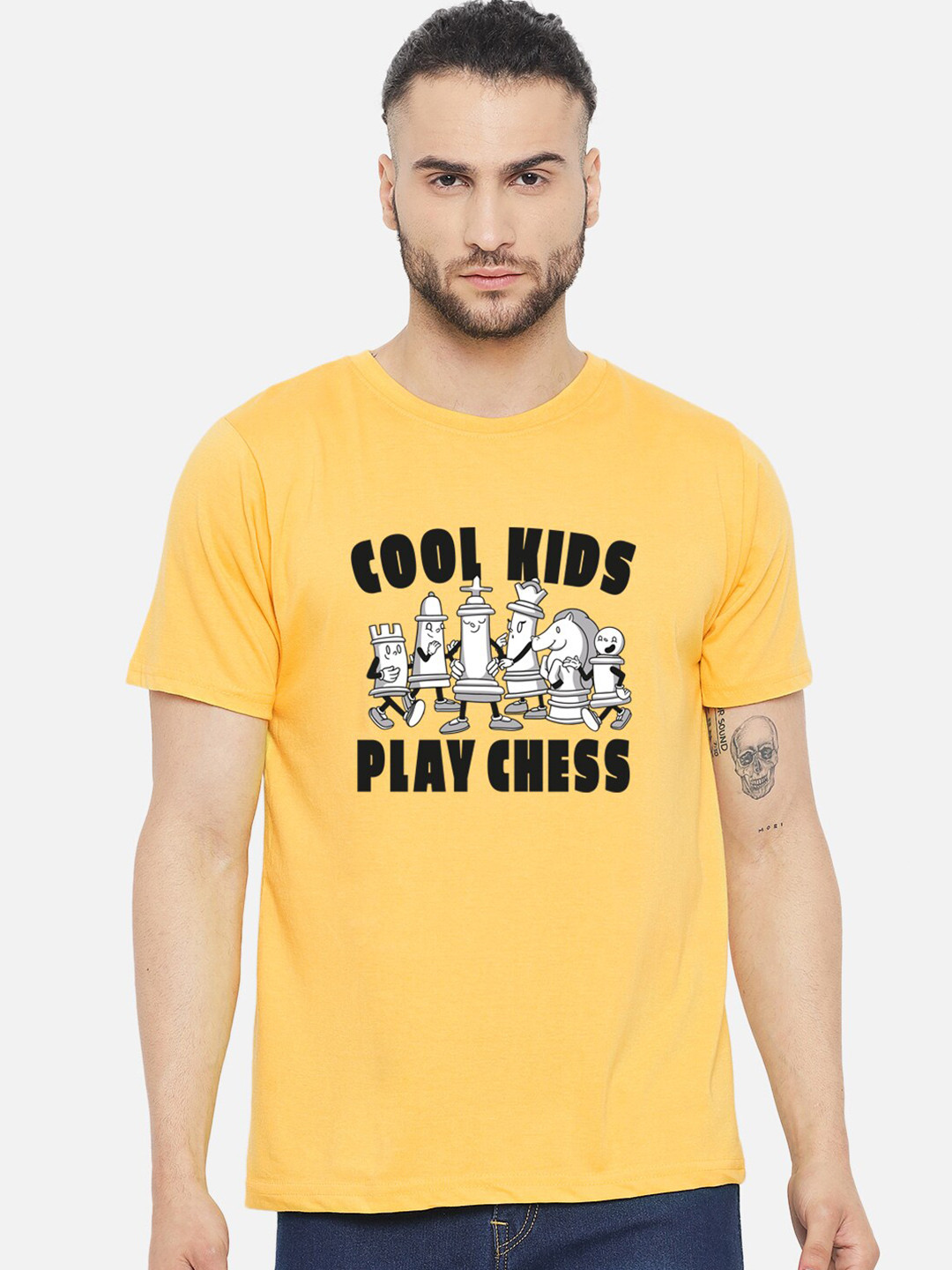 FFLIRTYGO Men Yellow Graphic Printed Cotton T-shirt