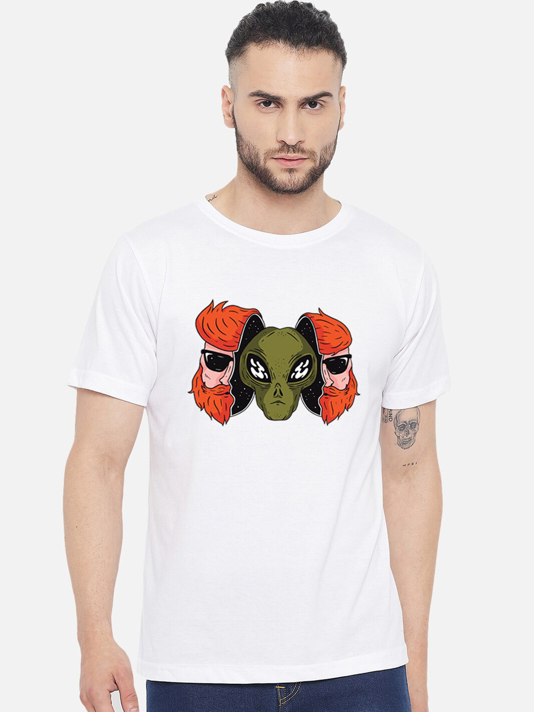 FFLIRTYGO Men White Printed Cotton T-shirt