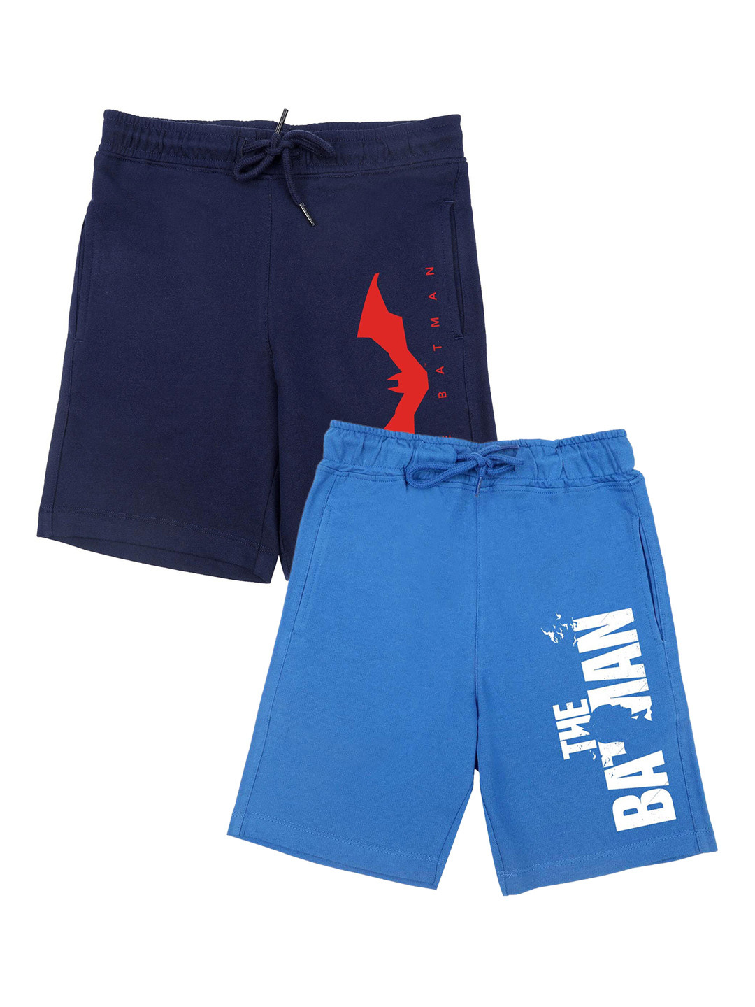 DC by Wear Your Mind Boys Set Of 2 Blue & Navy Blue Humour and Comic Printed Batman Shorts