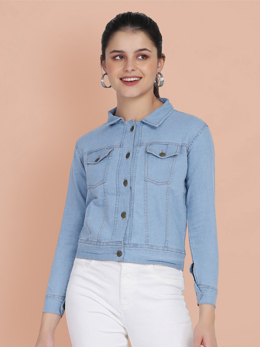 BUY NEW TREND Women Blue Lightweight Denim Jacket
