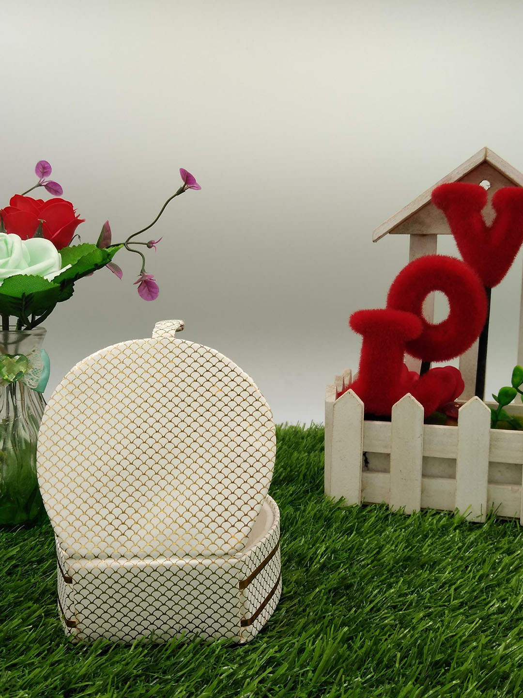 atorakushon Set Of 2 Cream-Coloured & Gold-Coloured Printed Jewellery Bangle Vanity Organiser Box