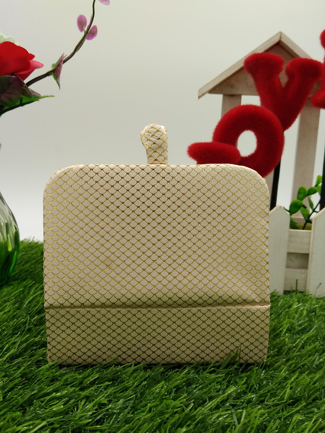 atorakushon Set Of 4 Cream & Gold Printed Jewellery Ring Vanity Organiser