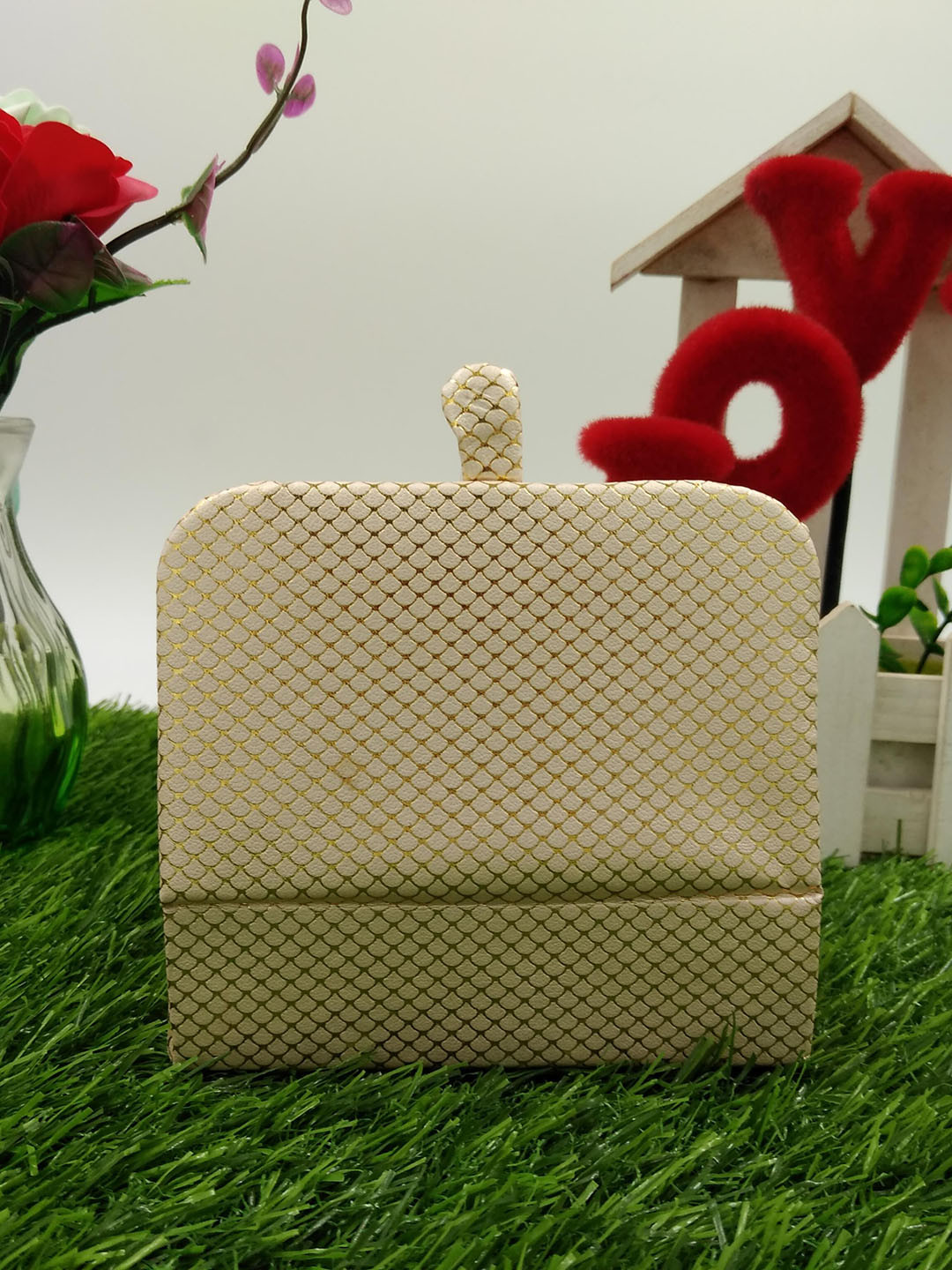 atorakushon Set Of 2 Cream-Coloured & Gold-Coloured Printed Jewellery Ring Vanity Organisers