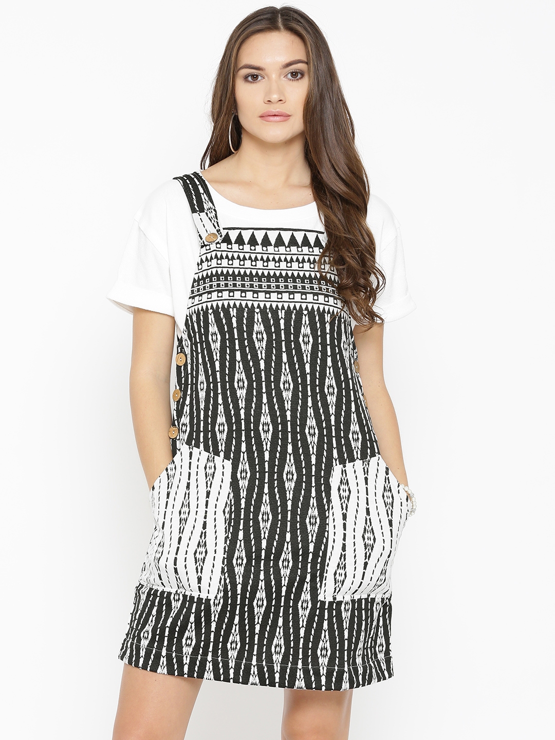 Black and outlet white dungaree dress