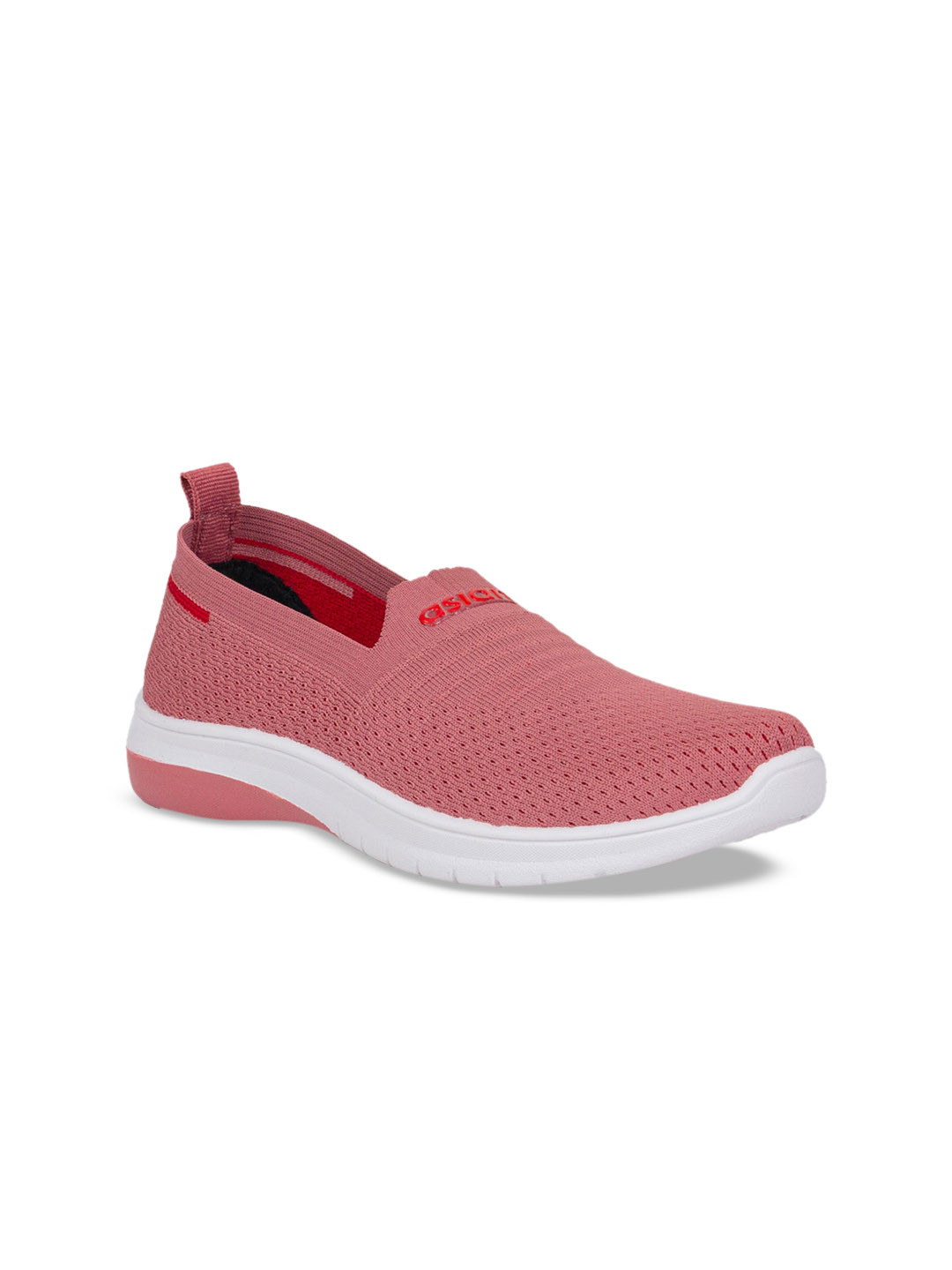 ASIAN Women Peach-Coloured Woven Design Slip-On Sneakers