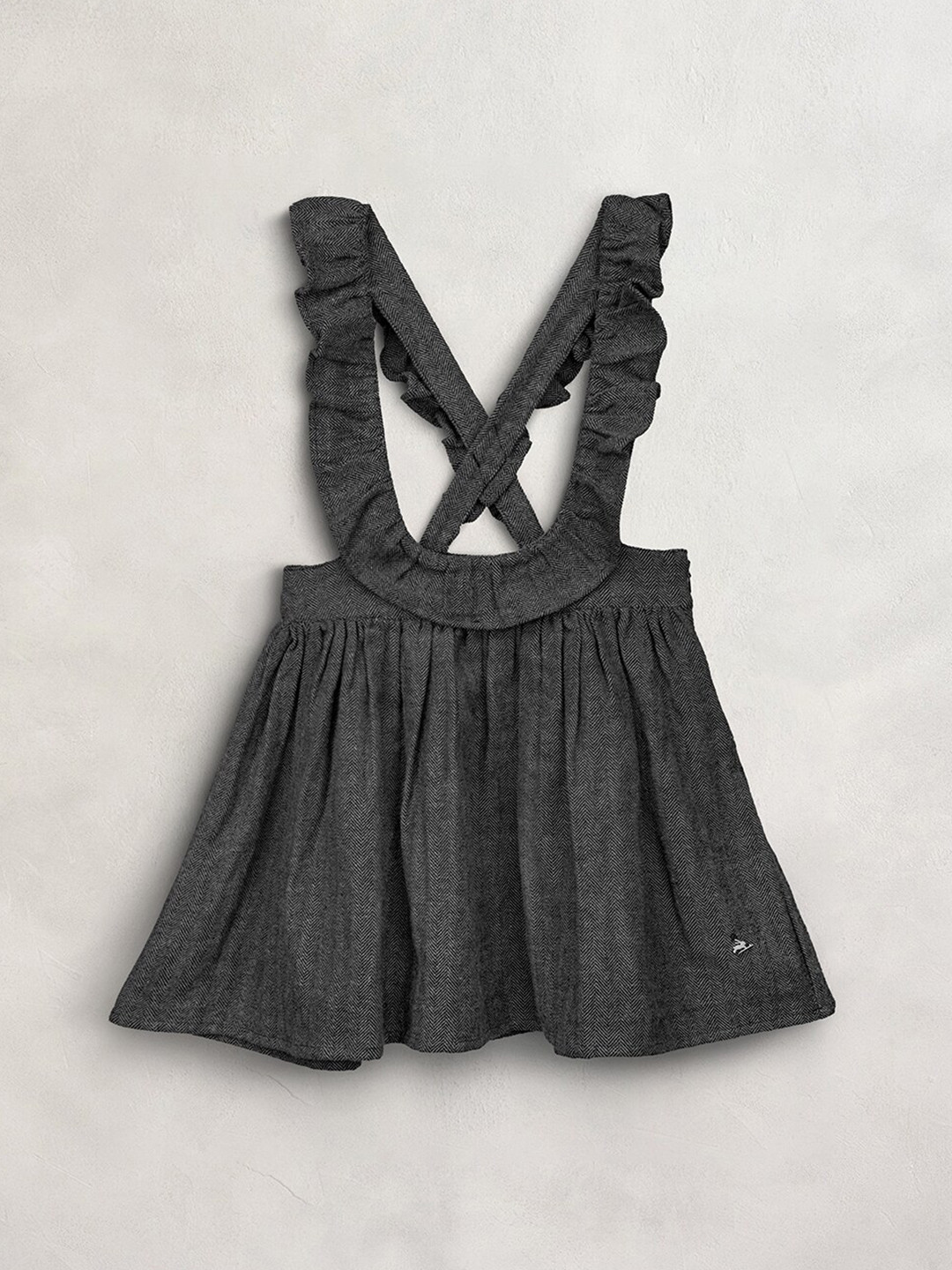Cherry Crumble Charcoal Pinafore Cotton Mini Dress